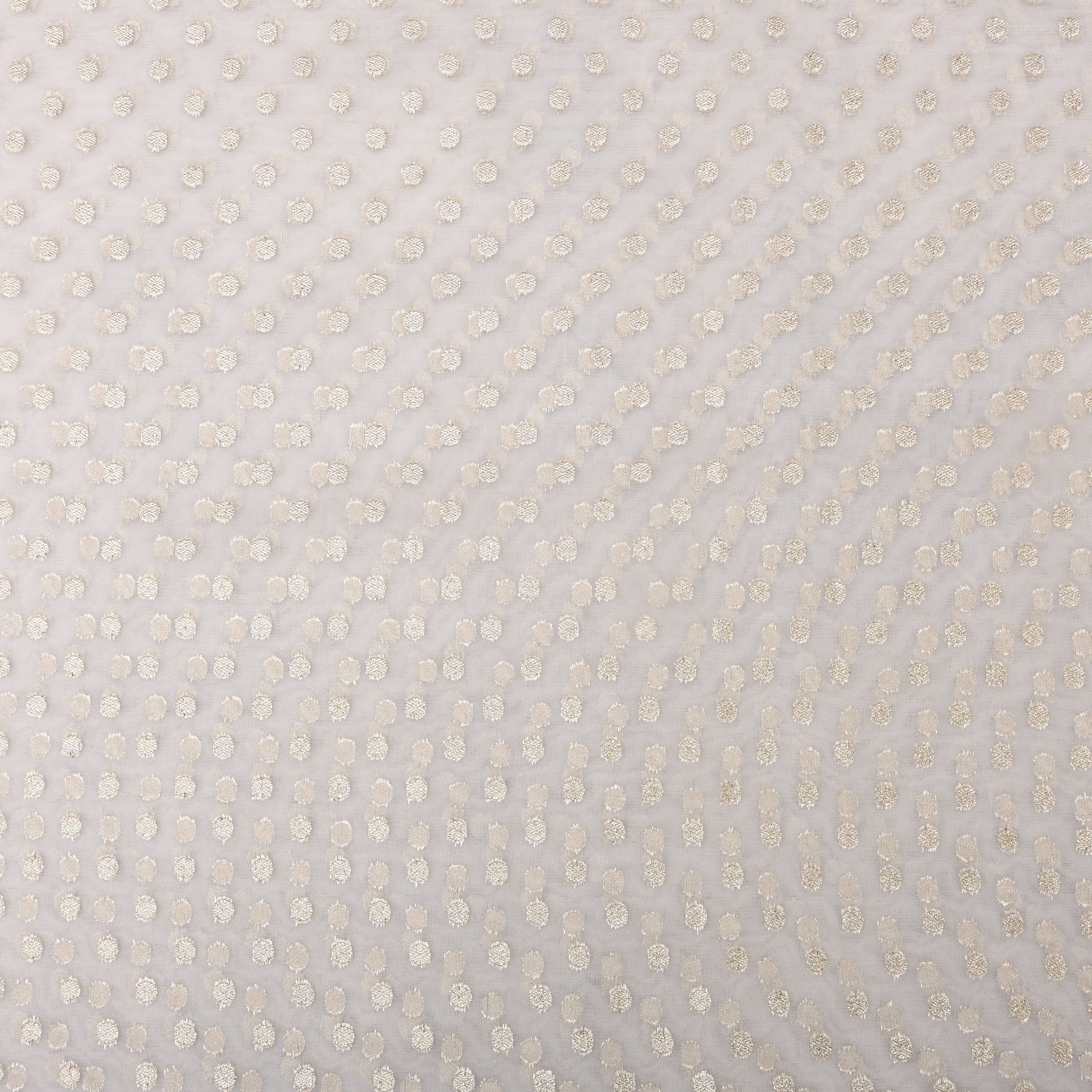 White Floral Zari Butti Organza Fabric