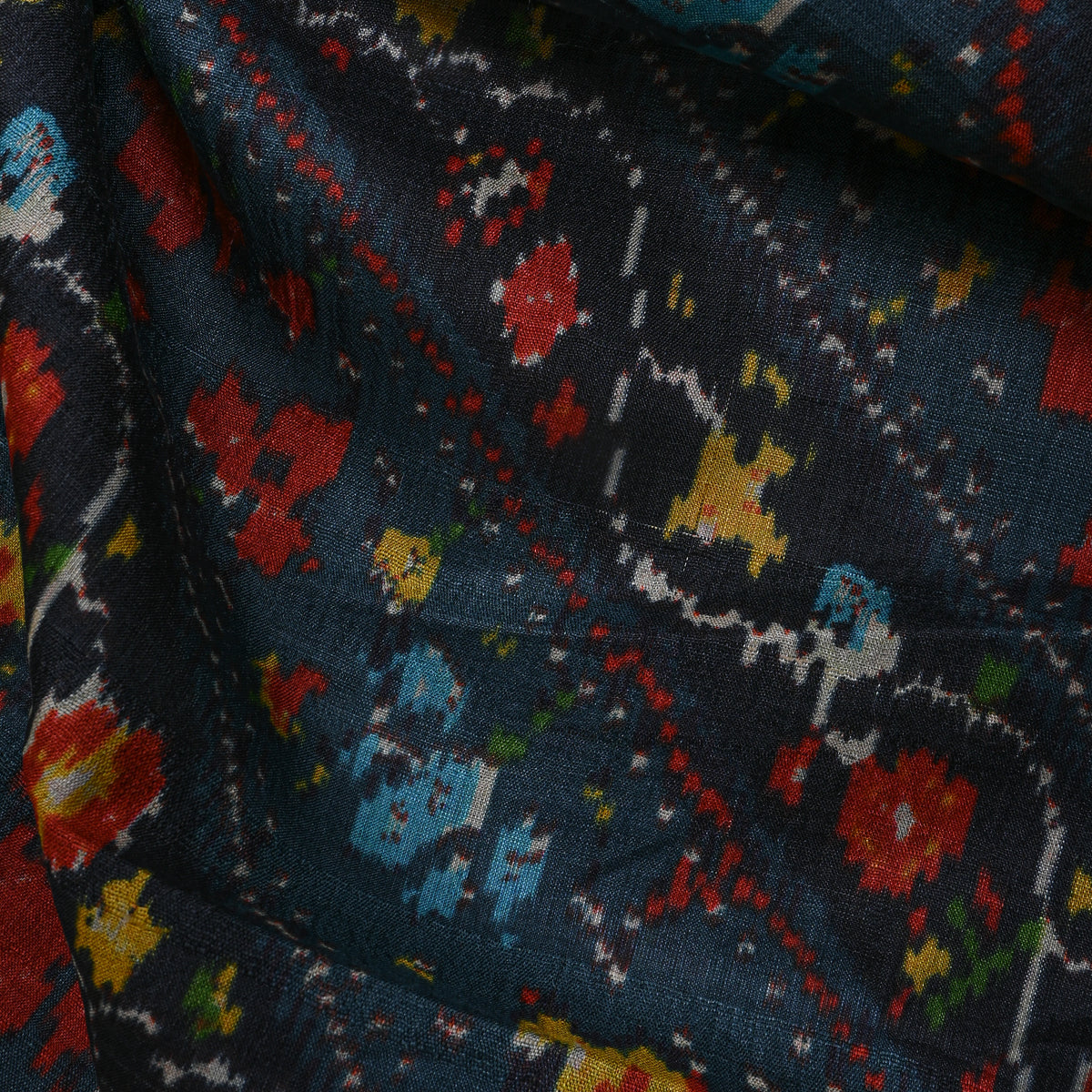 Ink Ikat Style Floral Digital Print Tussar Fabric