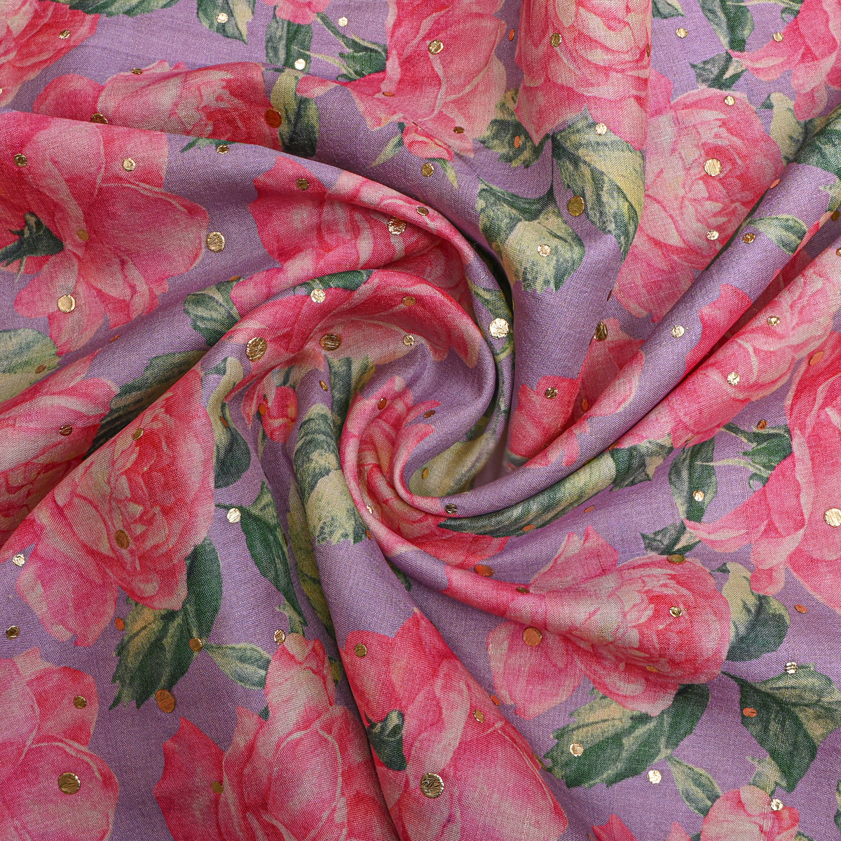 Wisteria Pink Rose Floral Digital Print Tussar Fabric