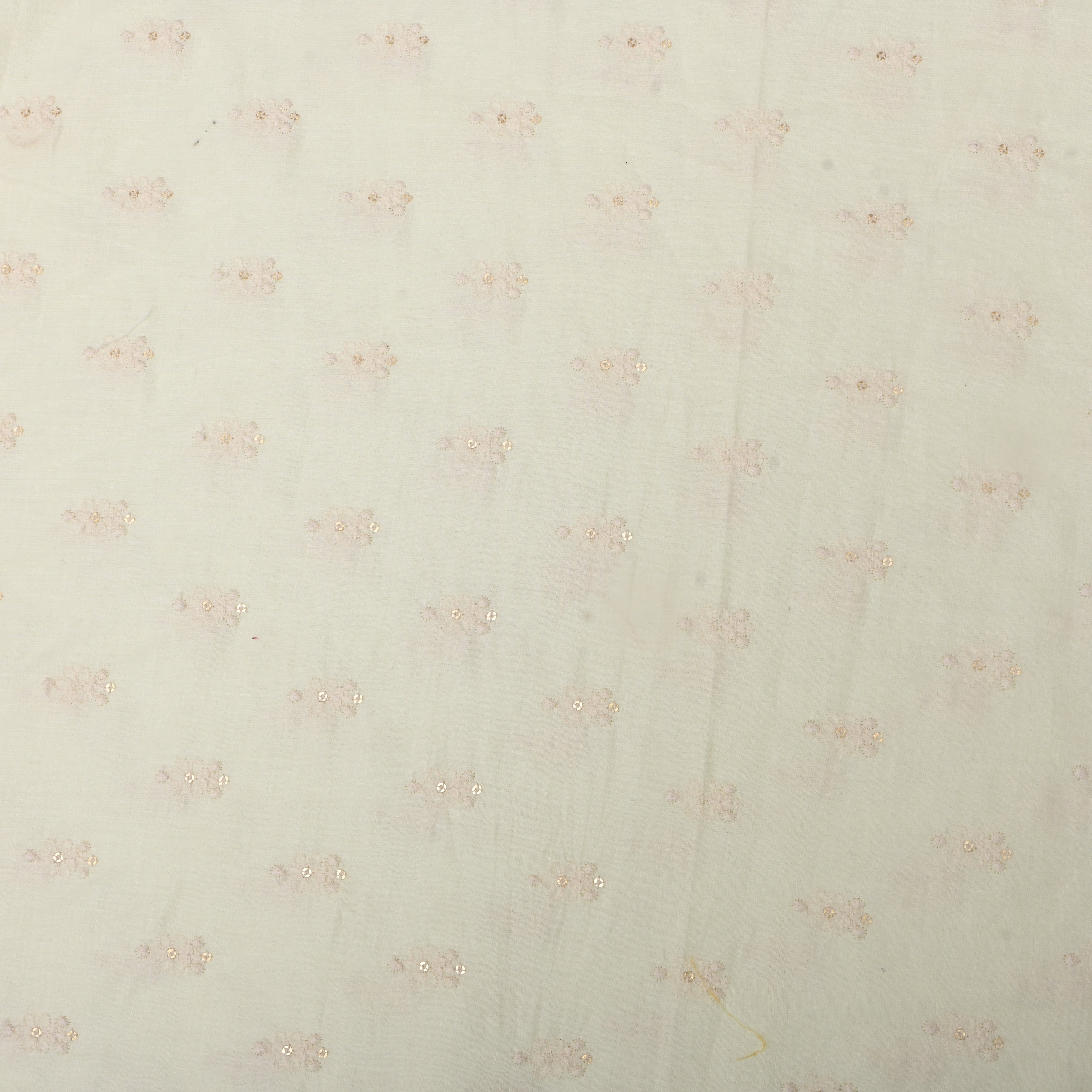 Pastel White Floral Embroidered Cotton Fabric