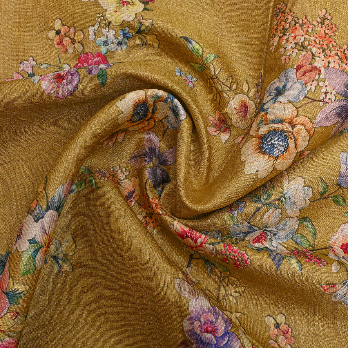 Amber Multicolour Floral Bouquet Digital Print Tussar Fabric
