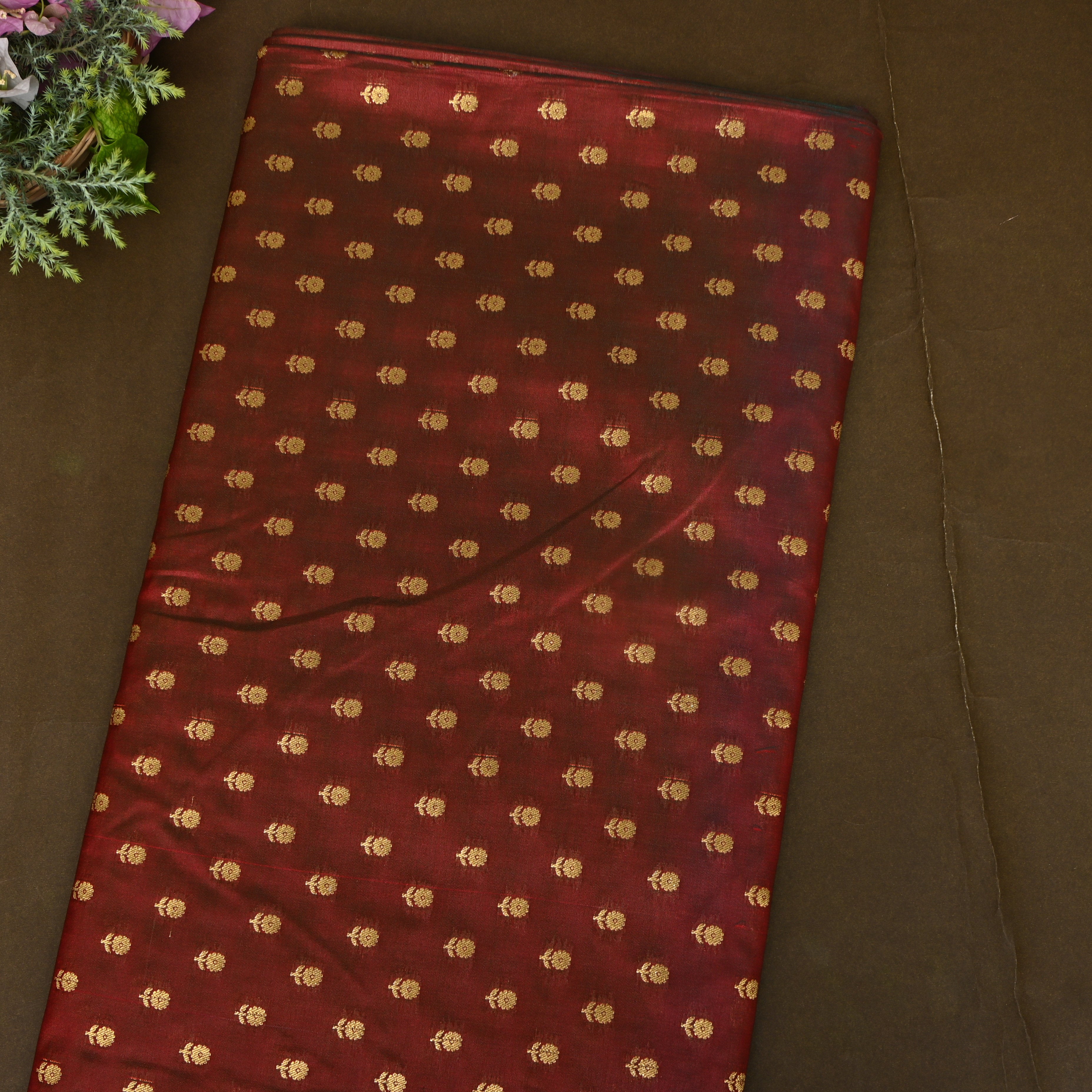 Maroon Jamawar Silk Fabric