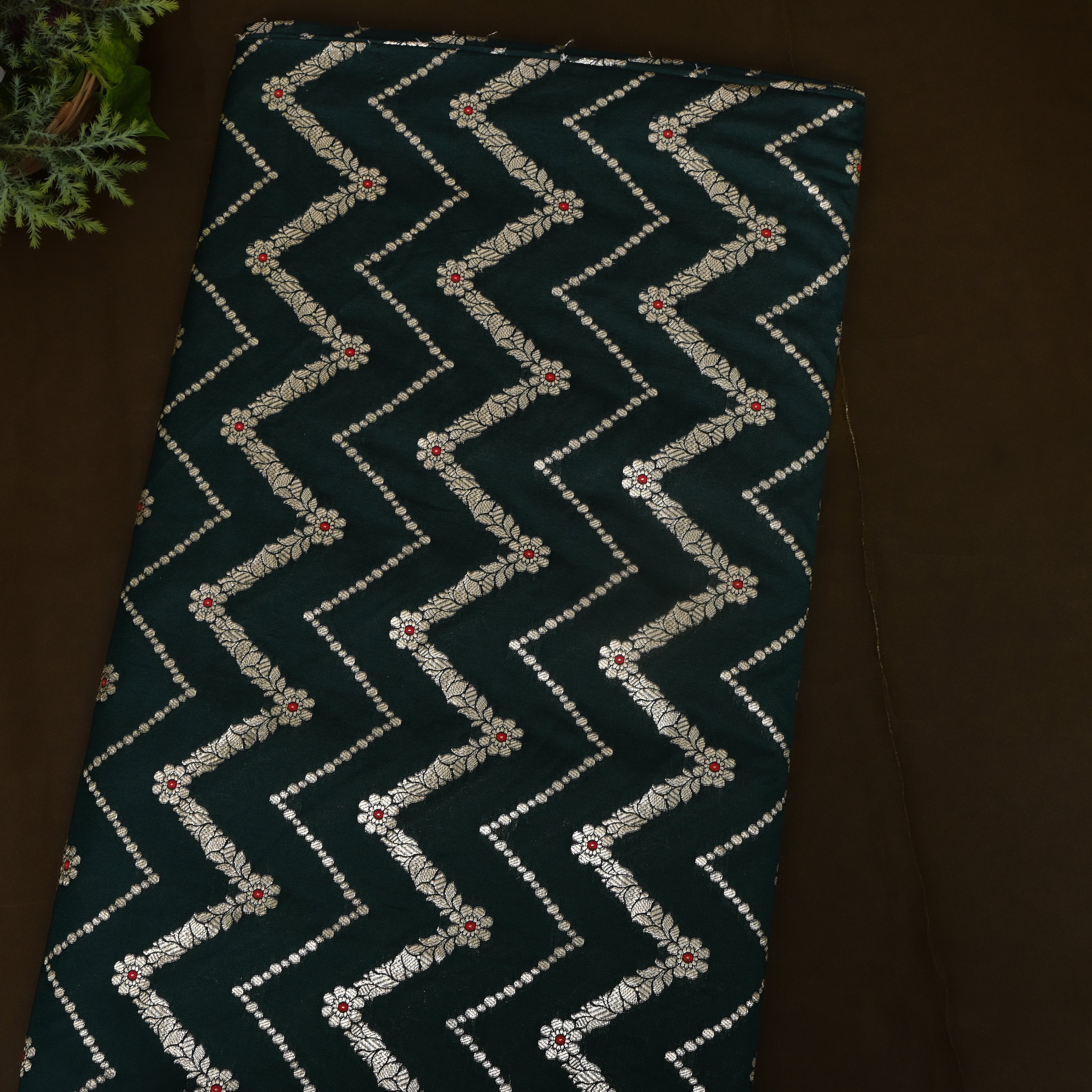 Bottle Green Diamond Trellis Parsi Jamawar Fabric