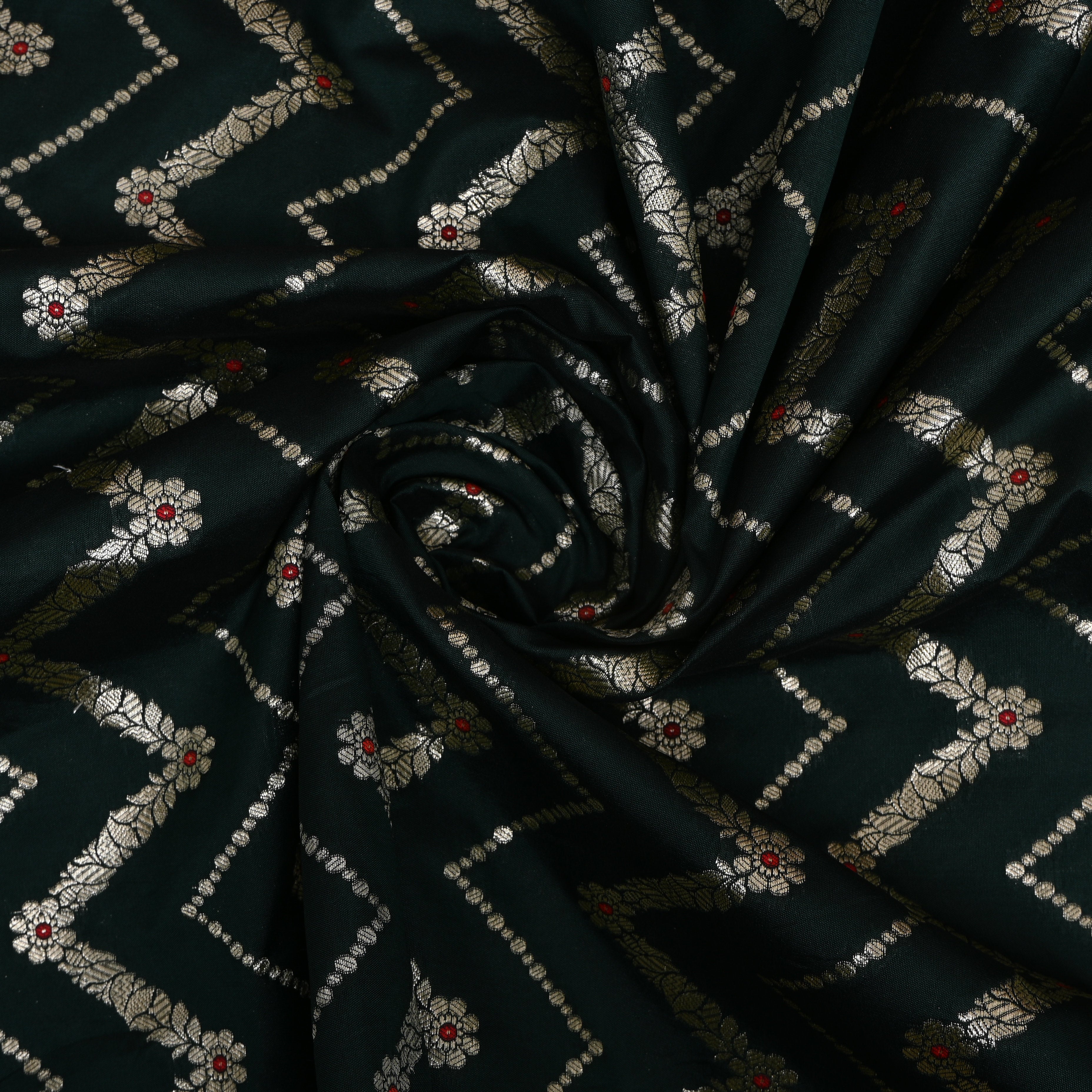 Bottle Green Diamond Trellis Parsi Jamawar Fabric