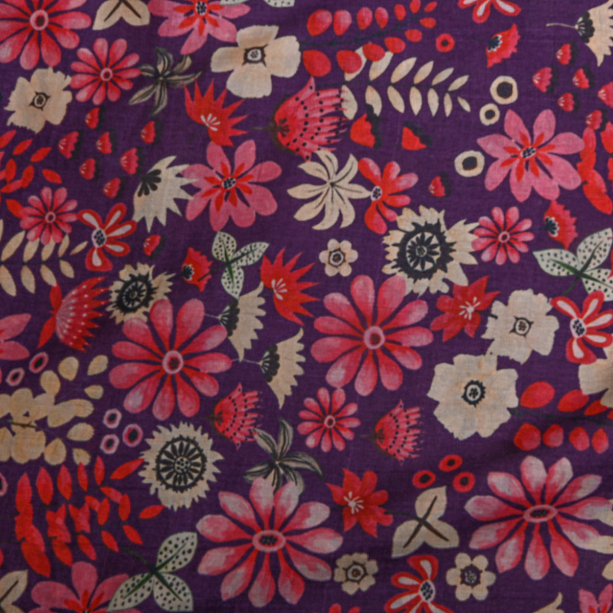Grape Floral Print Tussar Fabric