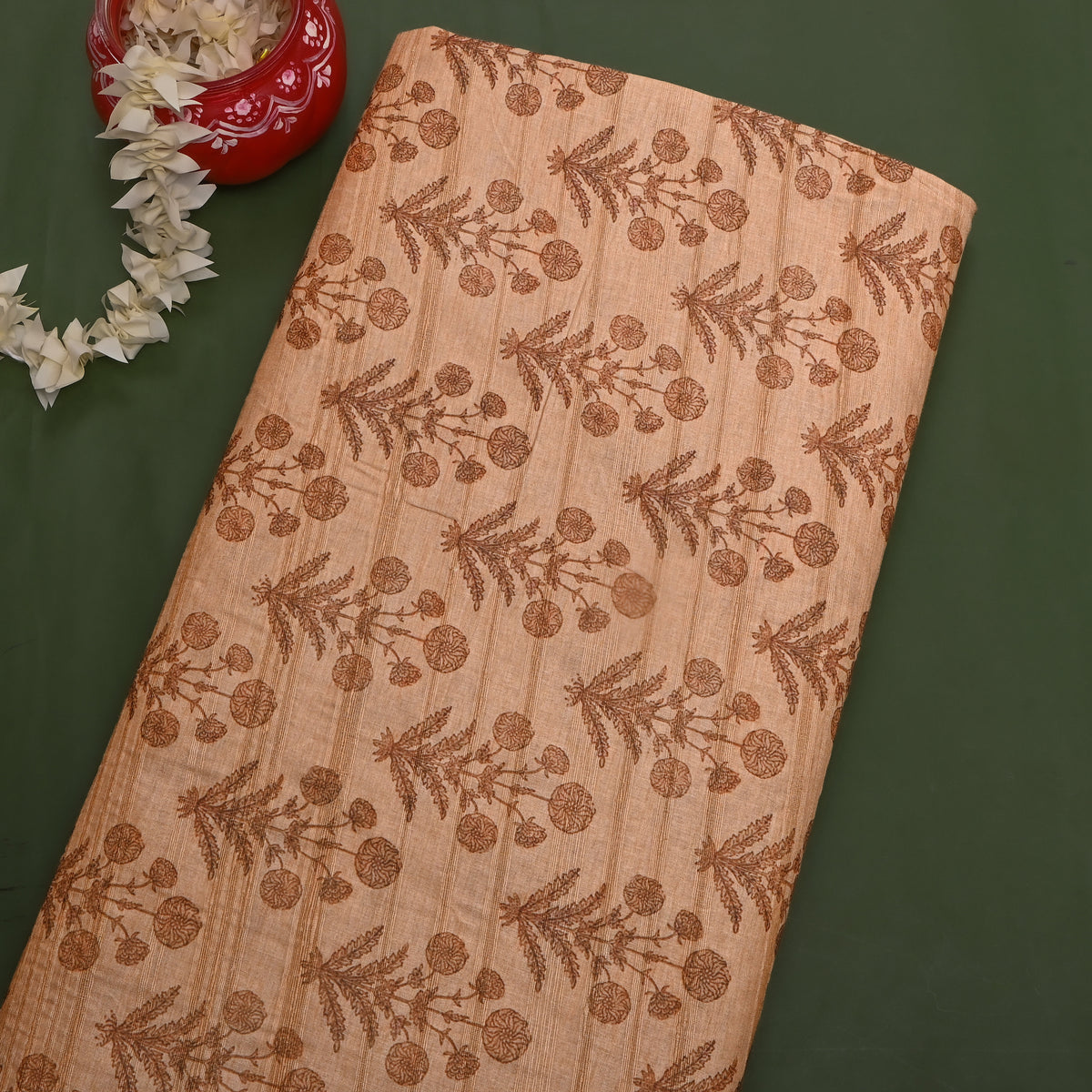 Sandstone Marigold Floral Print TussarFabric