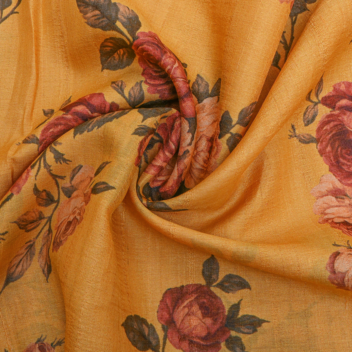 Marigold Rose Cluster Floral Digital Print Tussar Fabric