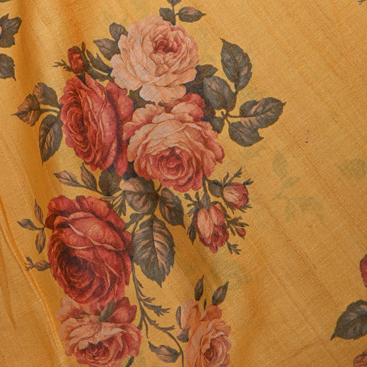 Marigold Rose Cluster Floral Digital Print Tussar Fabric