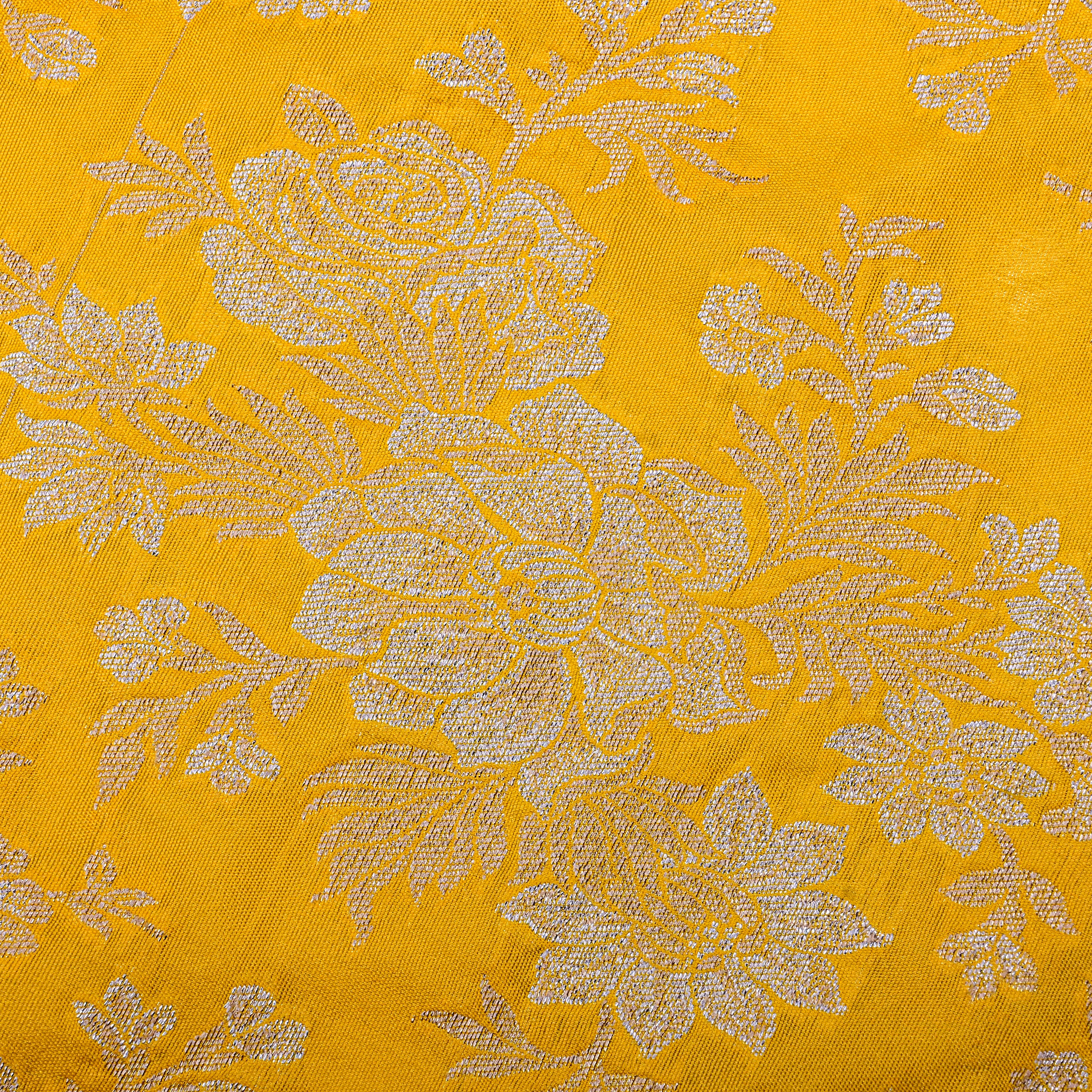 Gold Yellow Banarasi Fabric With Antique Gold Floral Pattern