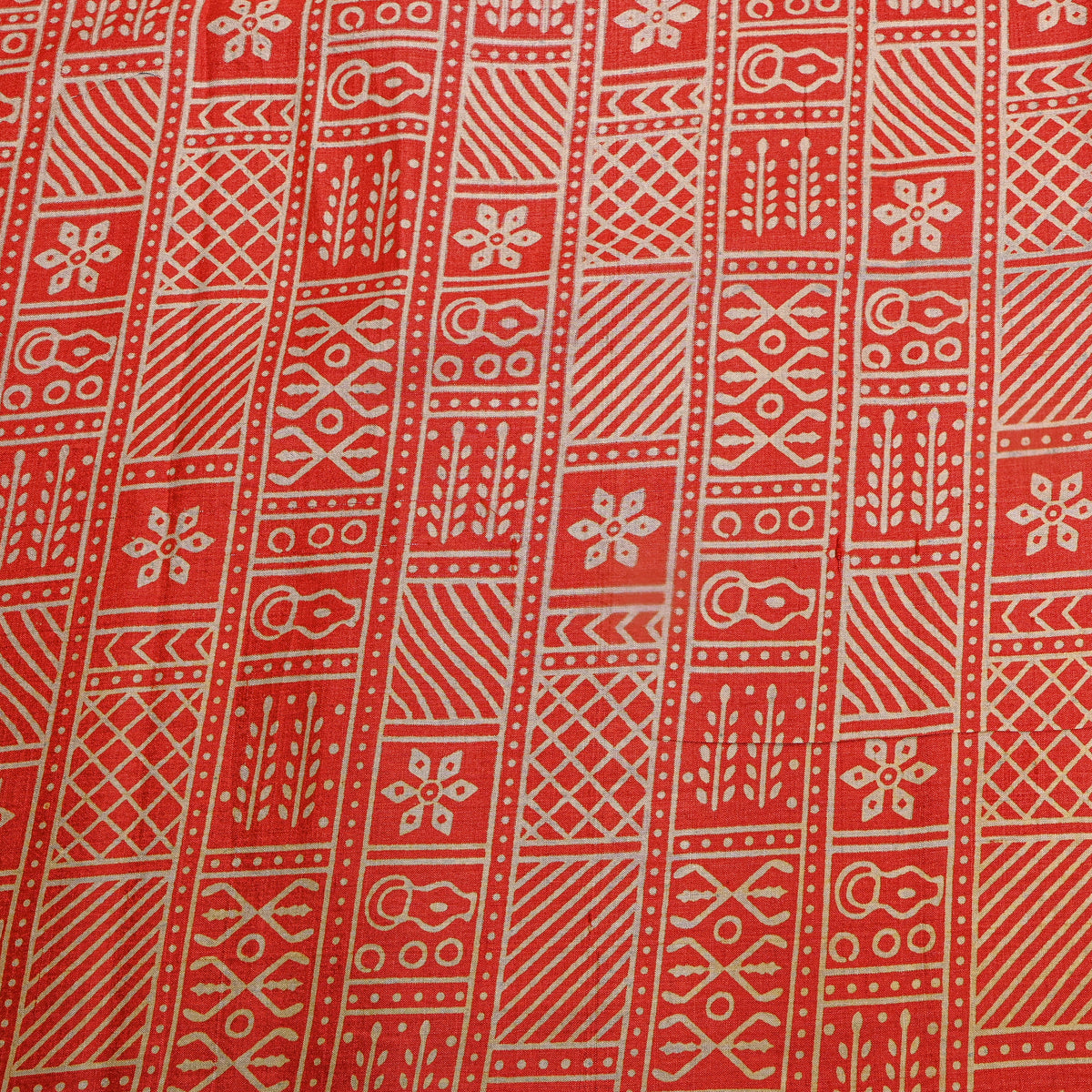 Persimmon Orange Block Pattern Digital Print Satin Fabric