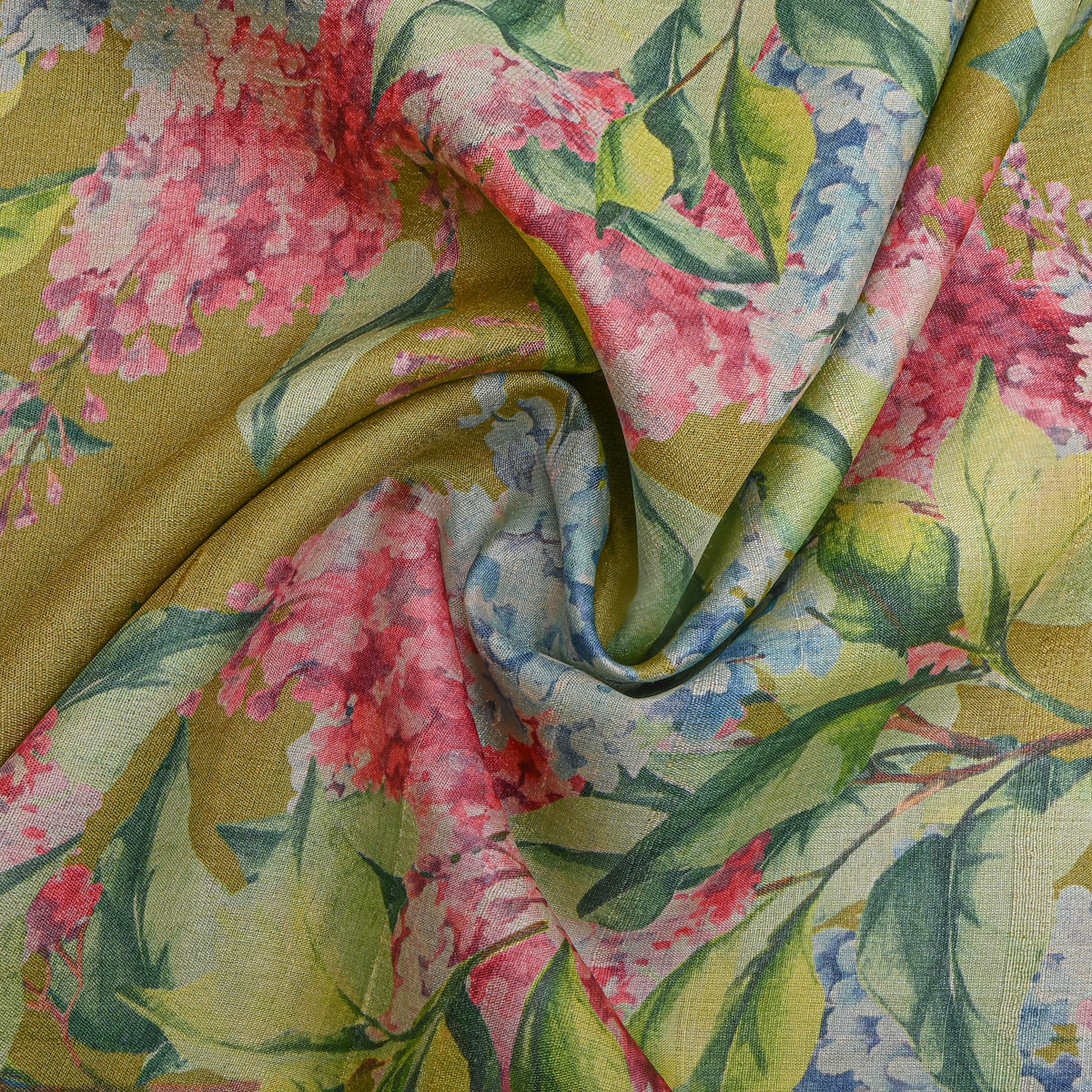 Moss Lilac Floral Digital Print Tussar Fabric