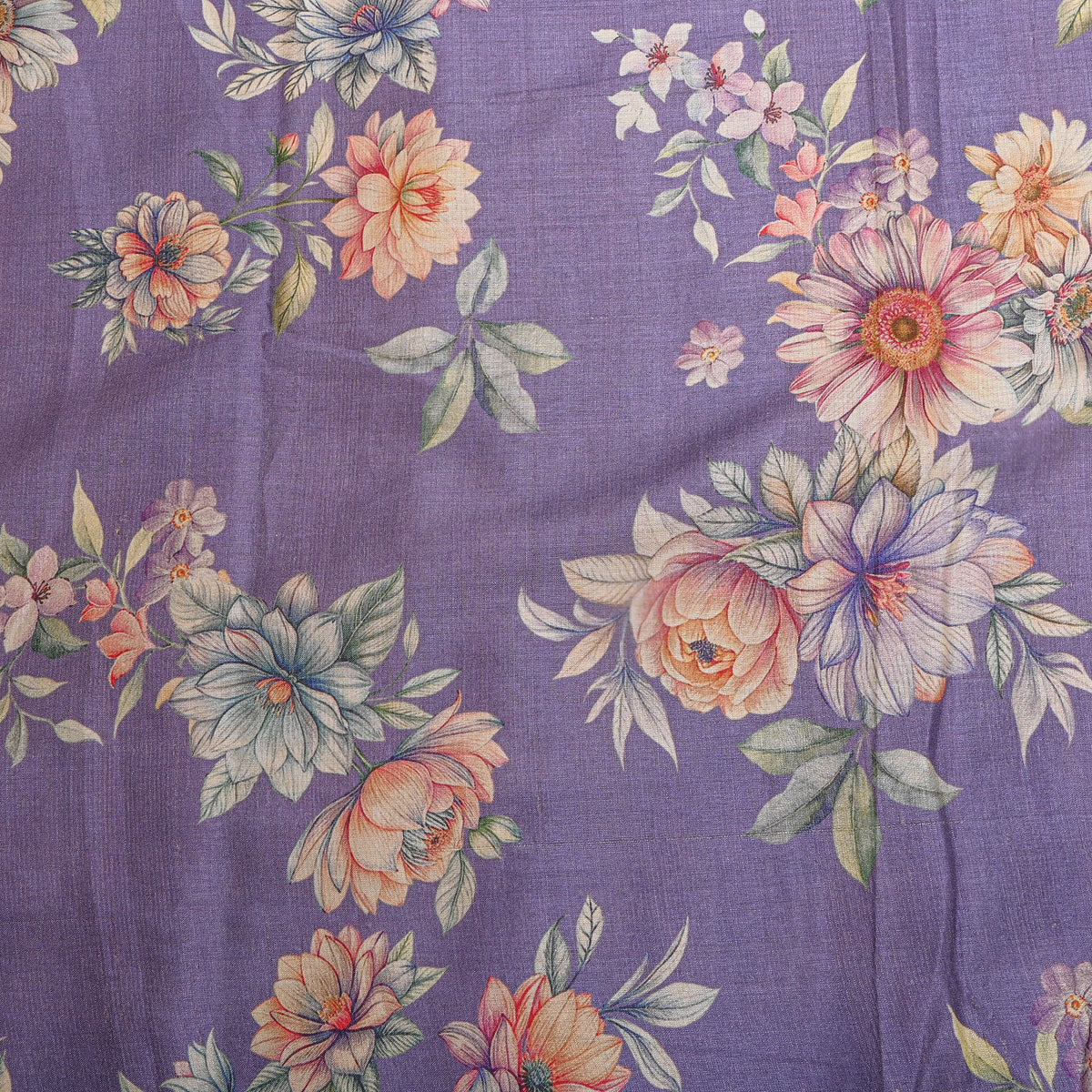 Periwinkle Pastel Floral Digital Print Tussar Fabric