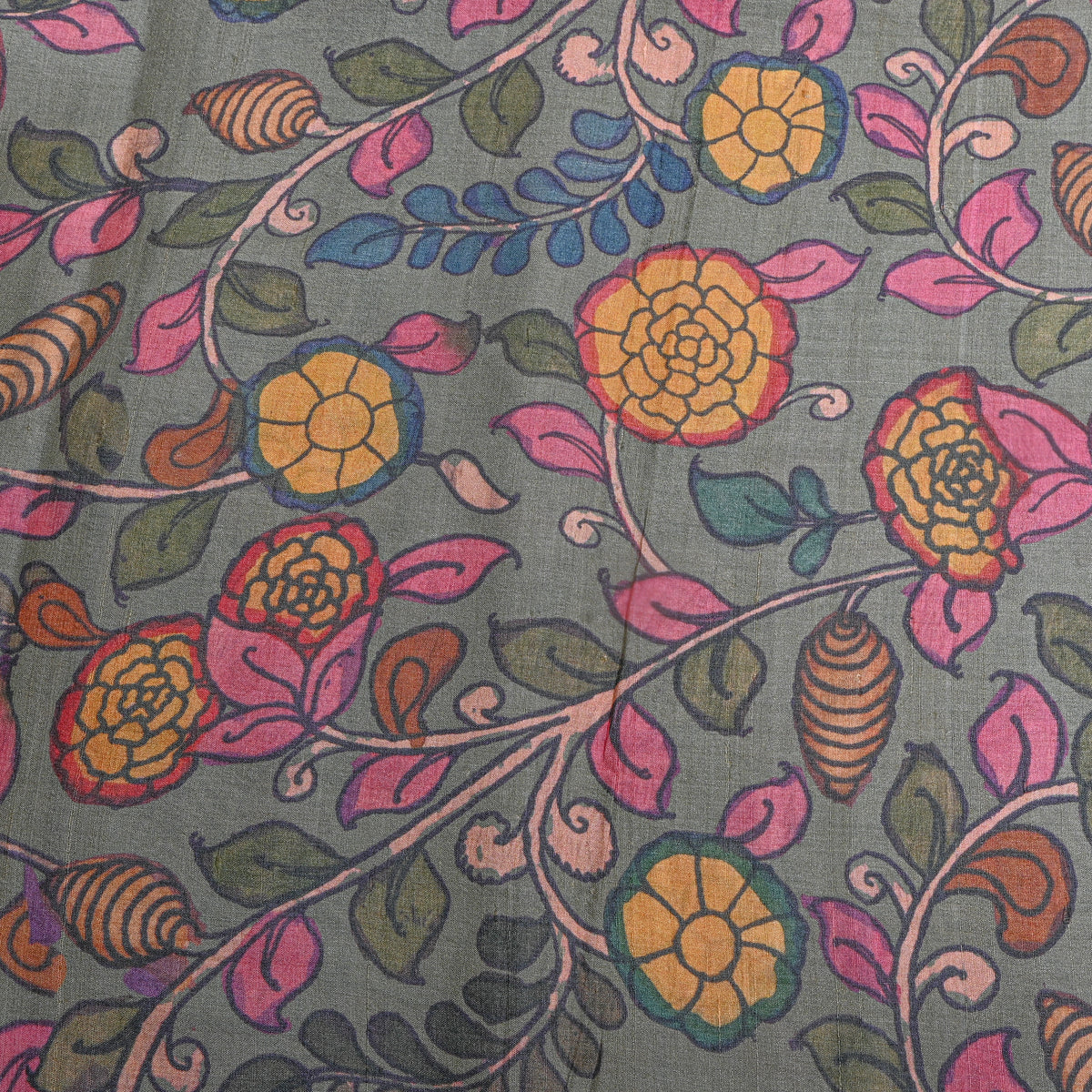 Slate Floral Digital Print Tussar Fabric