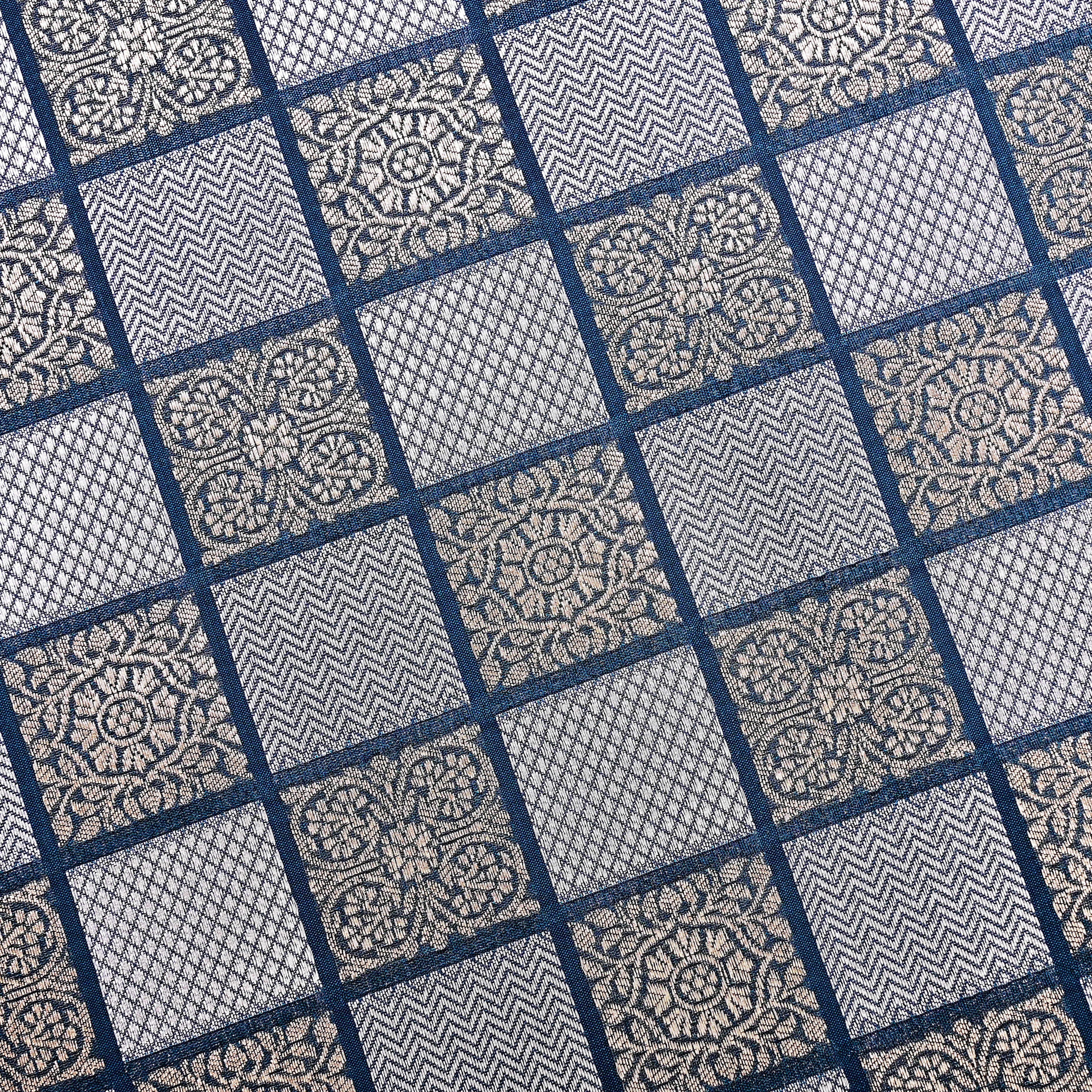 St Patrick'S Blue Banarasi Fabric With Checked Pattern