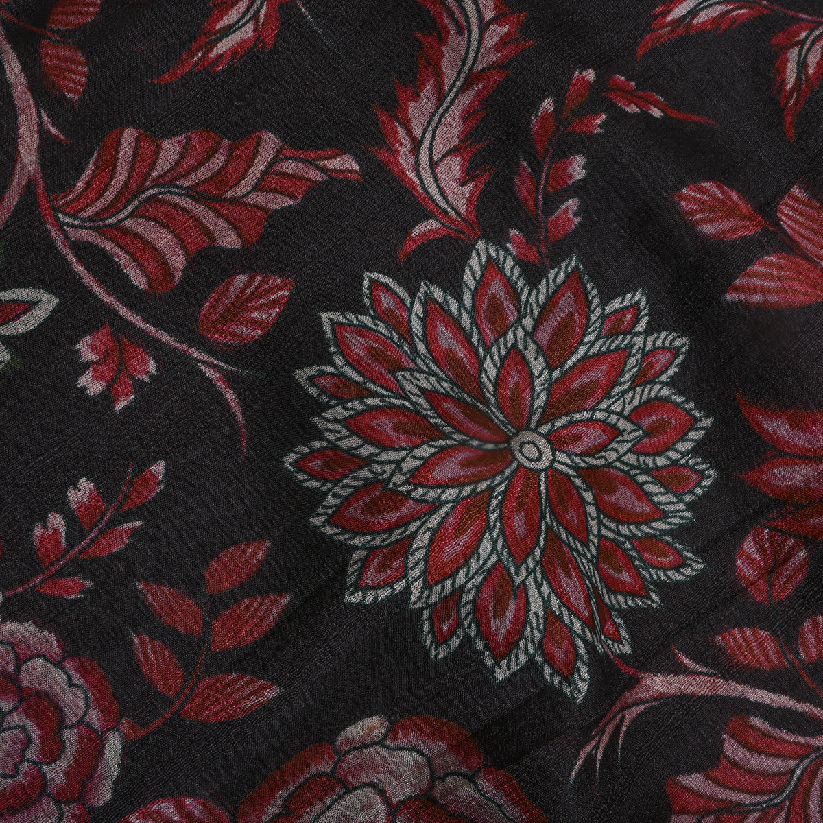 Onyx Red Floral Vine Digital Print Tussar Fabric
