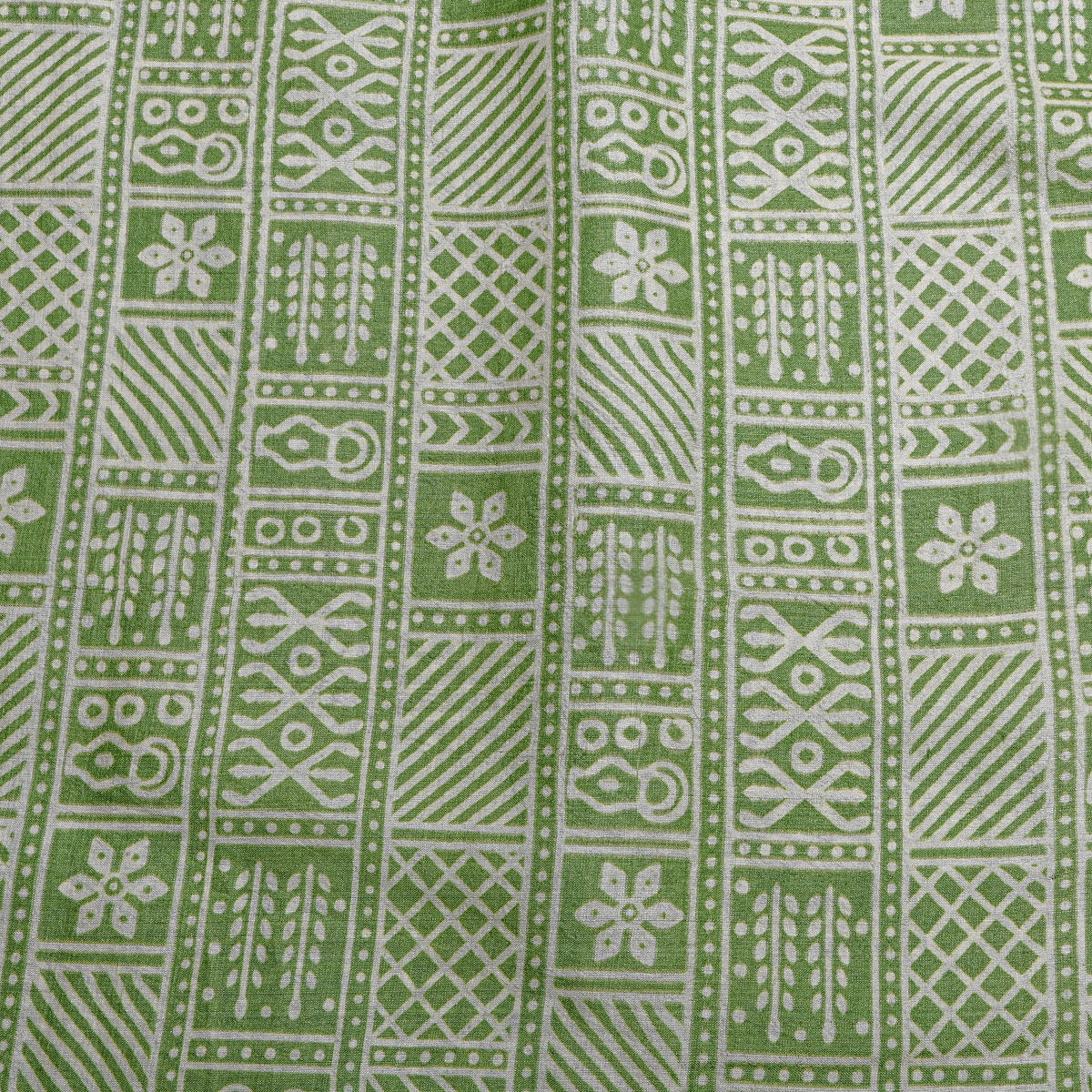 Parrot Green Block Pattern Print TussarFabric