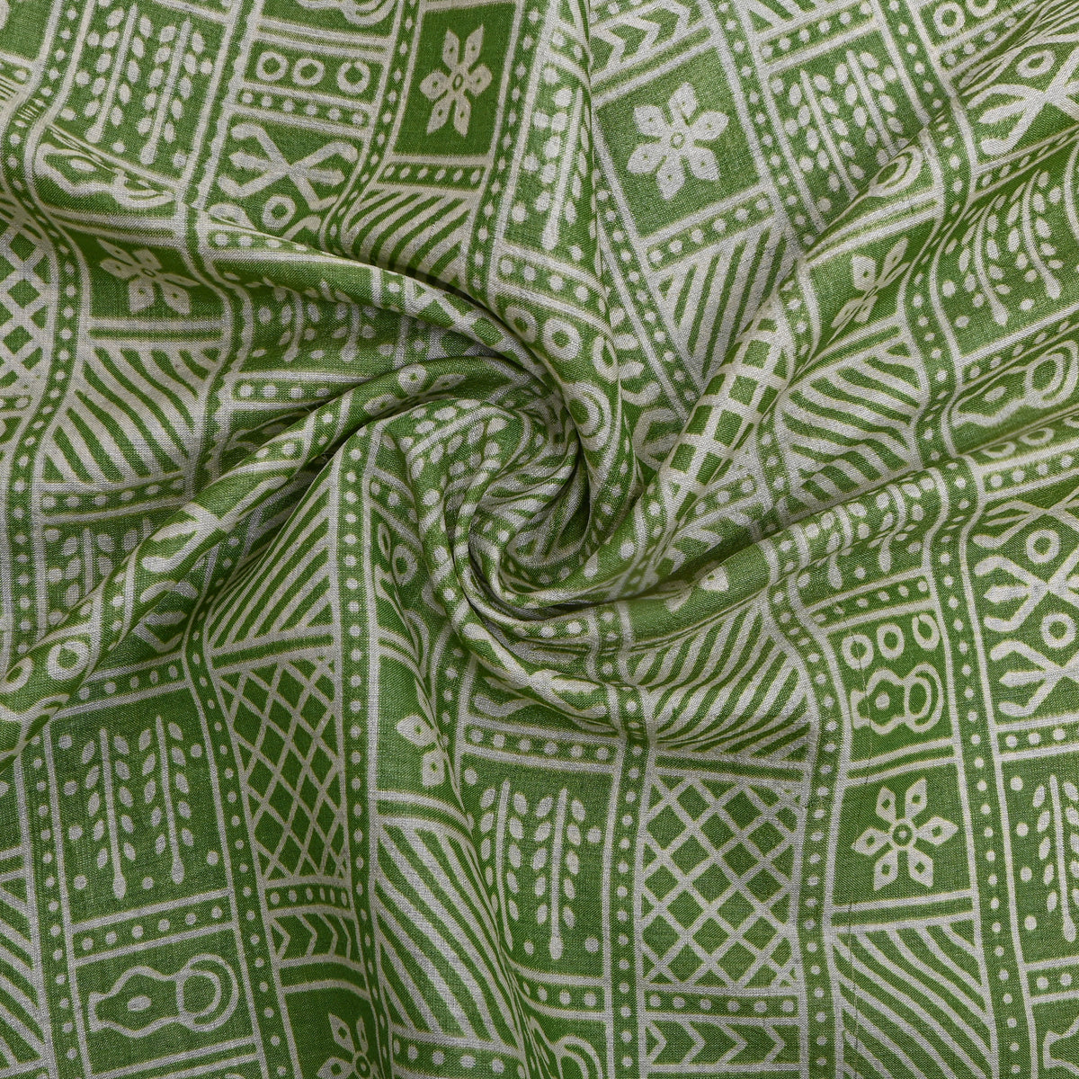Parrot Green Block Pattern Print TussarFabric