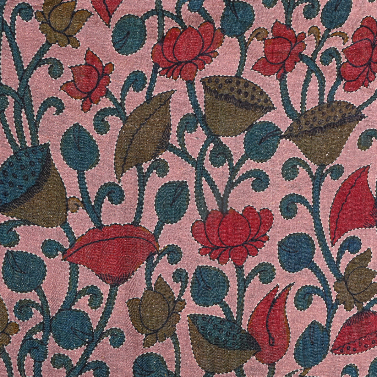 Dusty Rose Lotus Digital Print Raw Silk Fabric