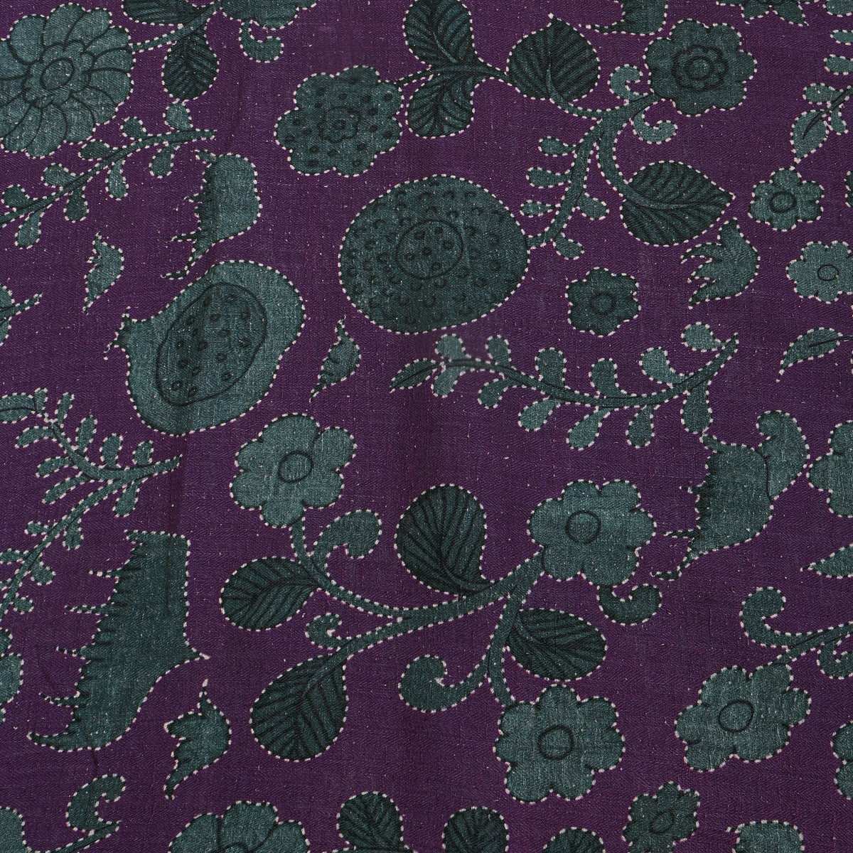 Purple Floral Jaal Digital Print Raw Silk Fabric