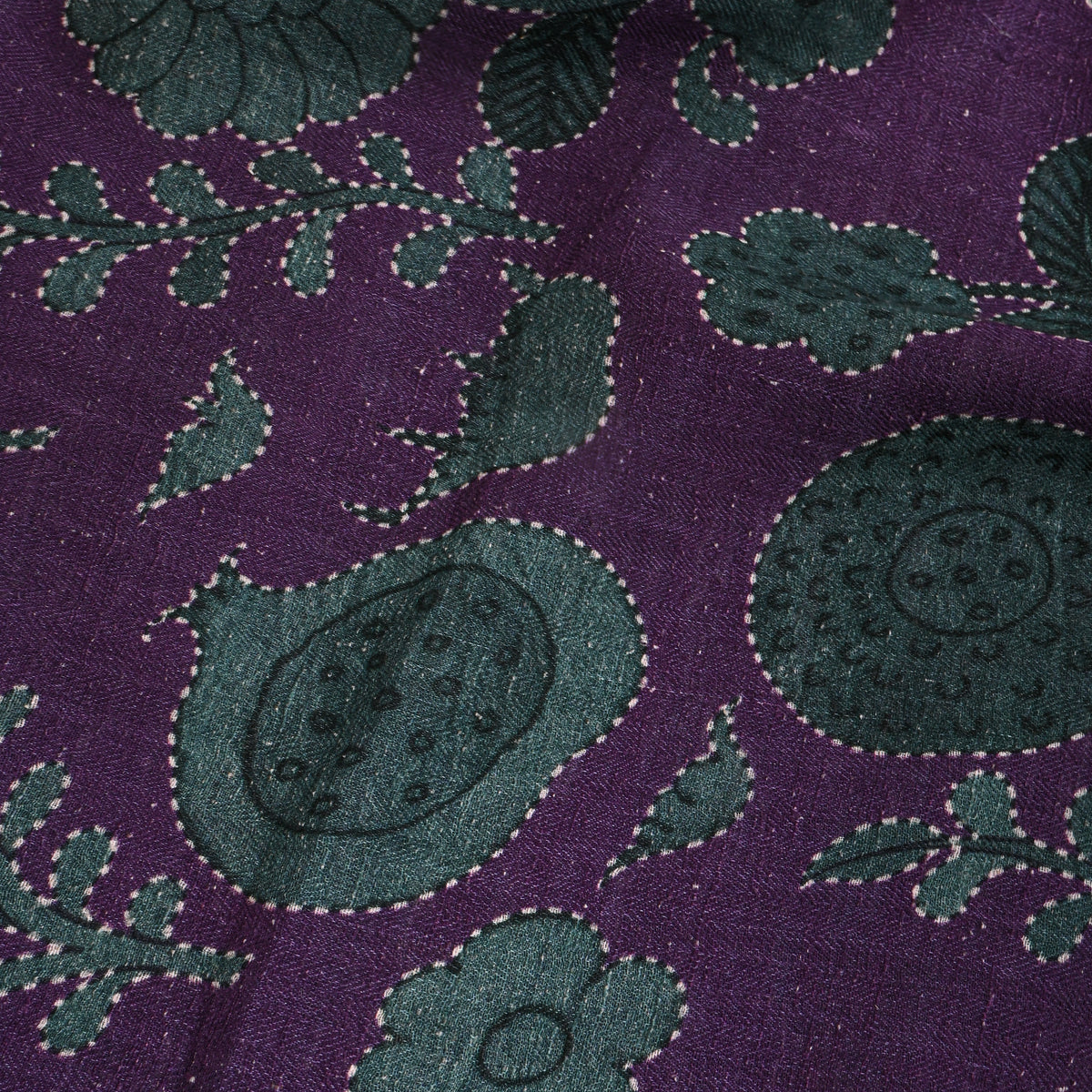 Purple Floral Jaal Digital Print Raw Silk Fabric