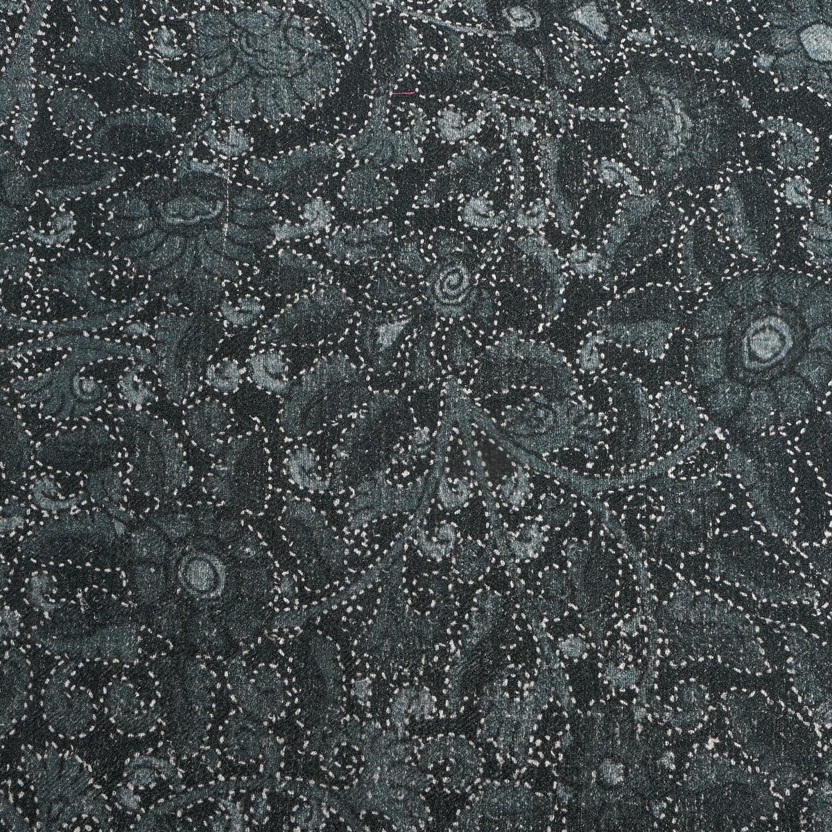 Charcoal Black Floral Digital Print Raw Silk Fabric