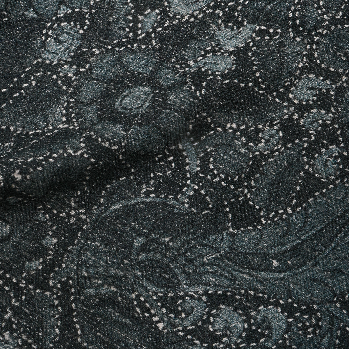 Charcoal Black Floral Digital Print Raw Silk Fabric