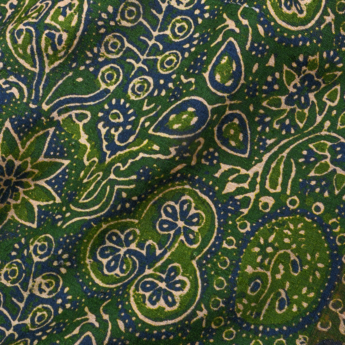 Bottle Green Blue Floral Paisley Digital Print TussarFabric
