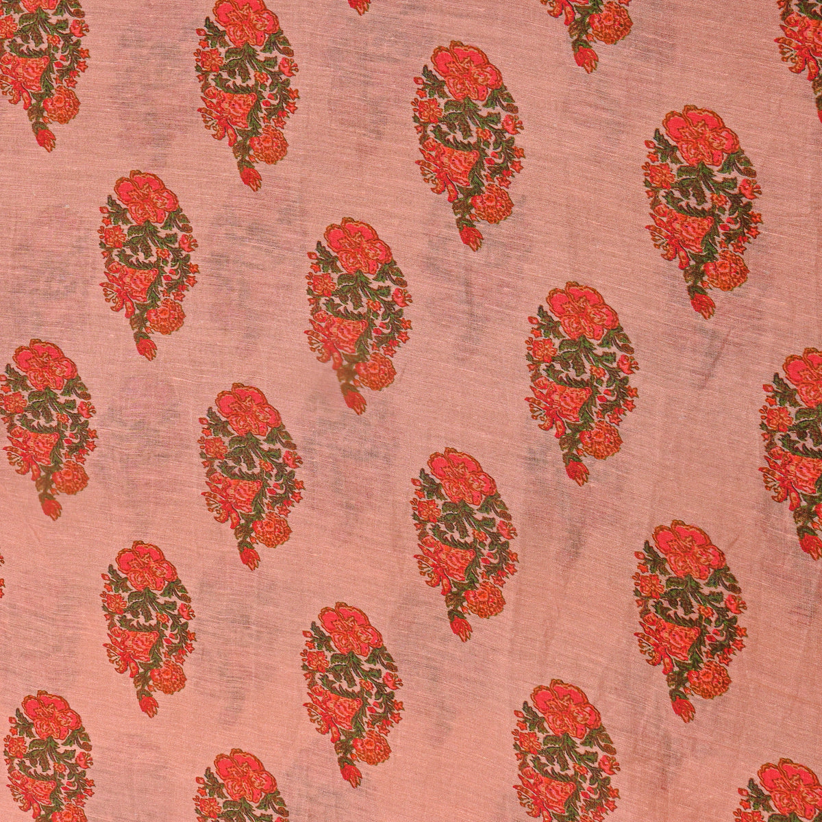 Blush Peach Floral Butti Print Tussar Fabric