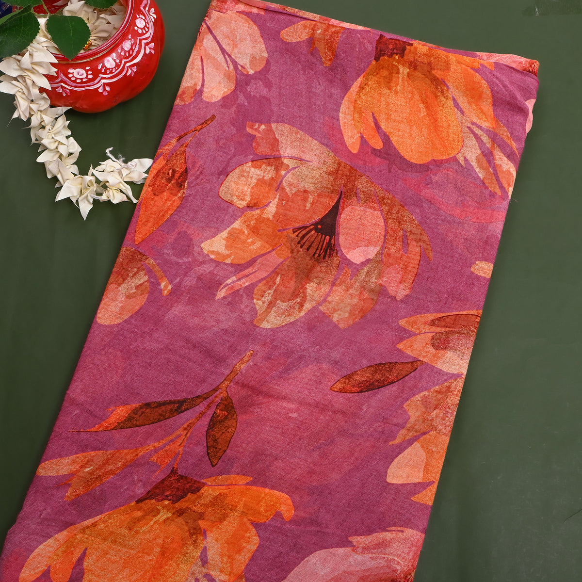 Plum Magnolia Print Chiffon Fabric
