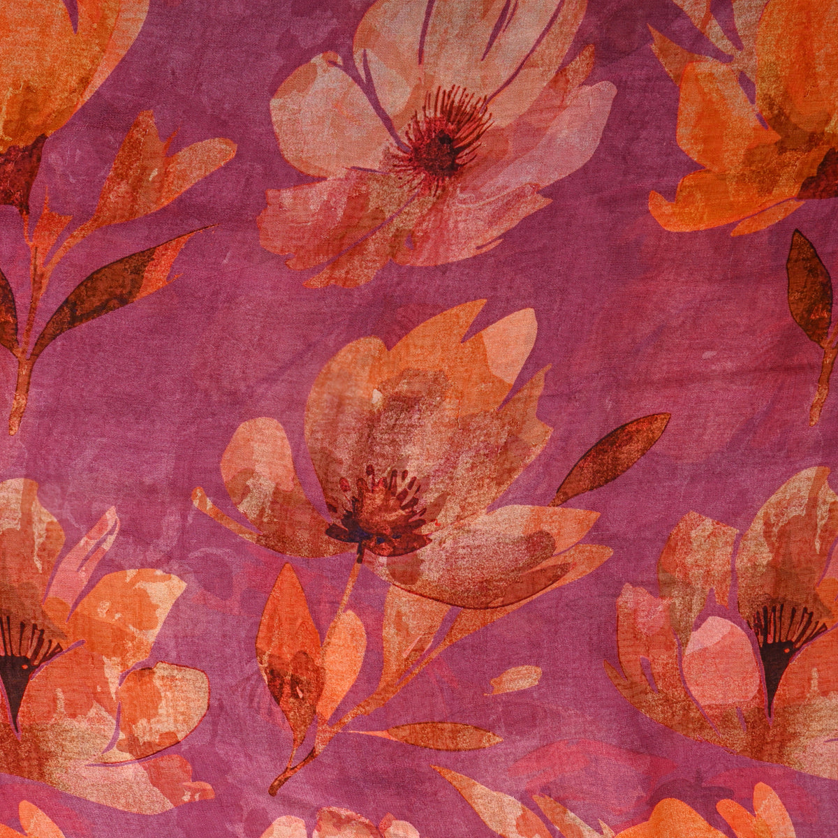 Plum Magnolia Print Chiffon Fabric