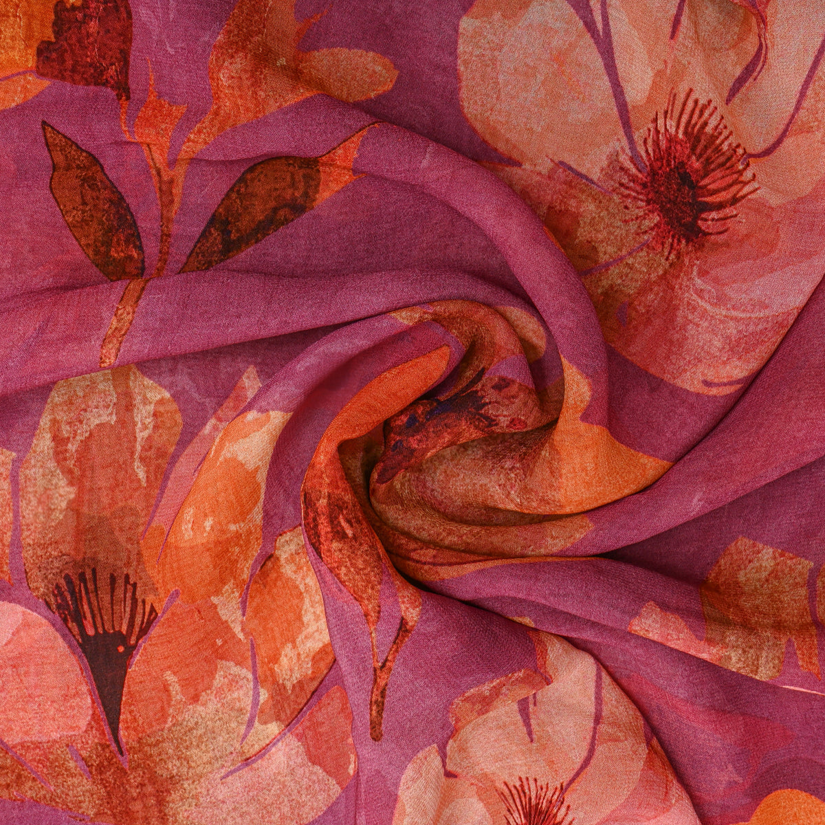 Plum Magnolia Print Chiffon Fabric