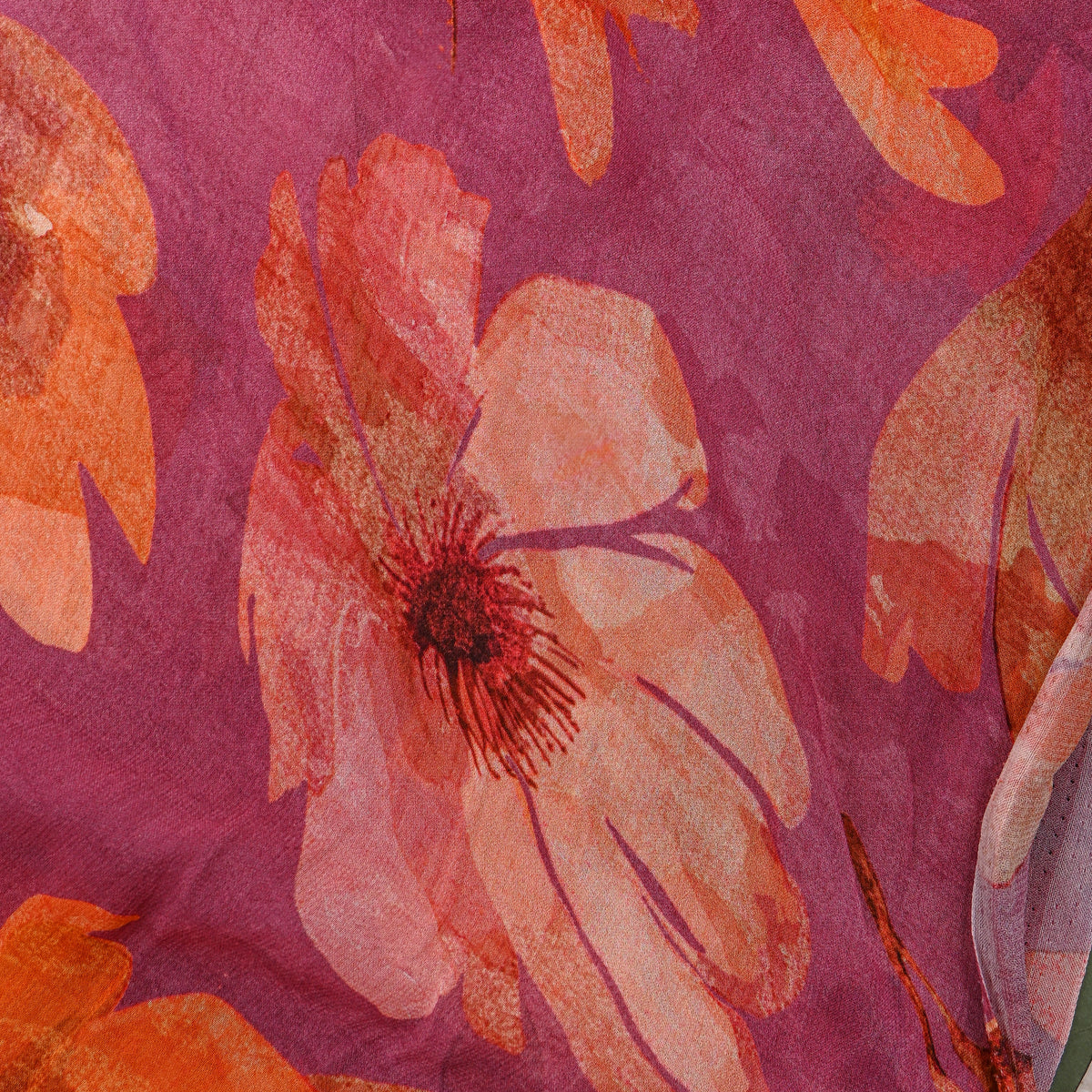 Plum Magnolia Print Chiffon Fabric