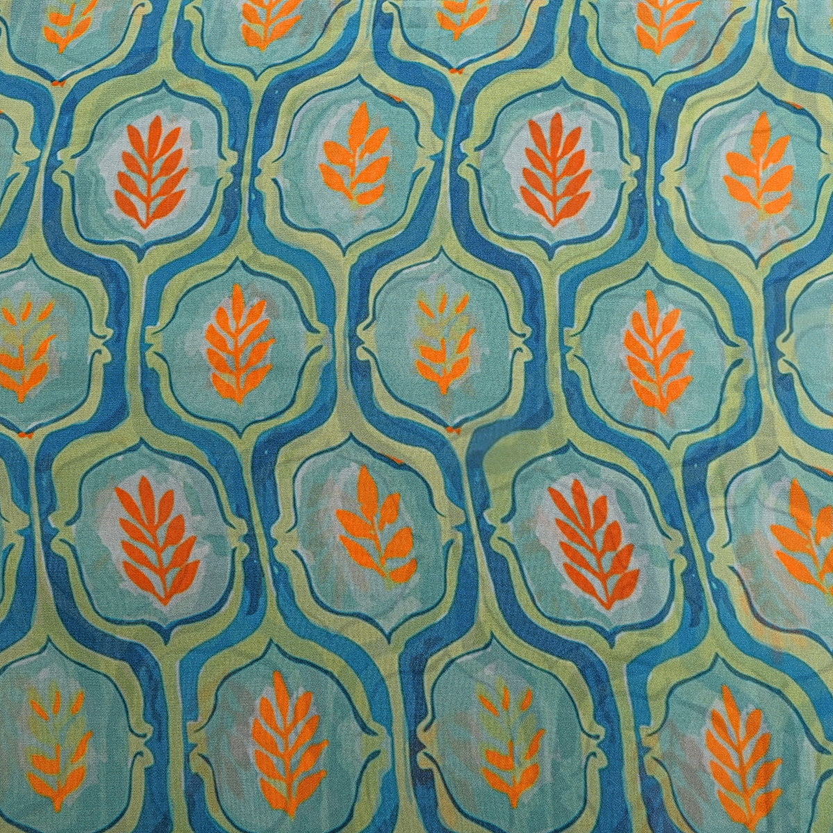 Lagoon Blue Leaf Jaal Digital Print Georgette Fabric