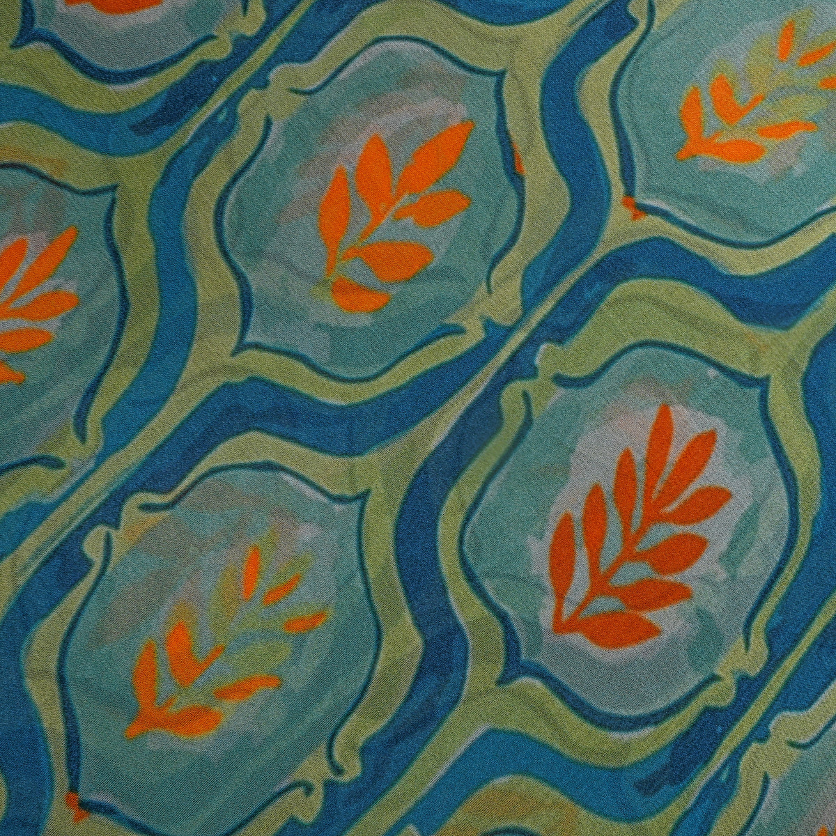 Lagoon Blue Leaf Jaal Digital Print Georgette Fabric