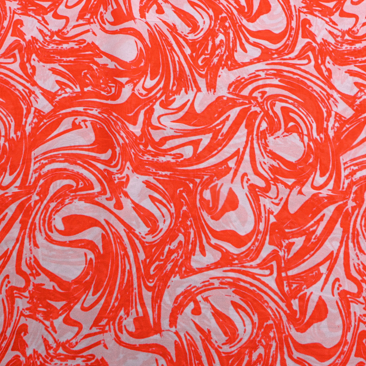 Vermilion Orange Swirl Abstract Digital Print Georgette Fabric