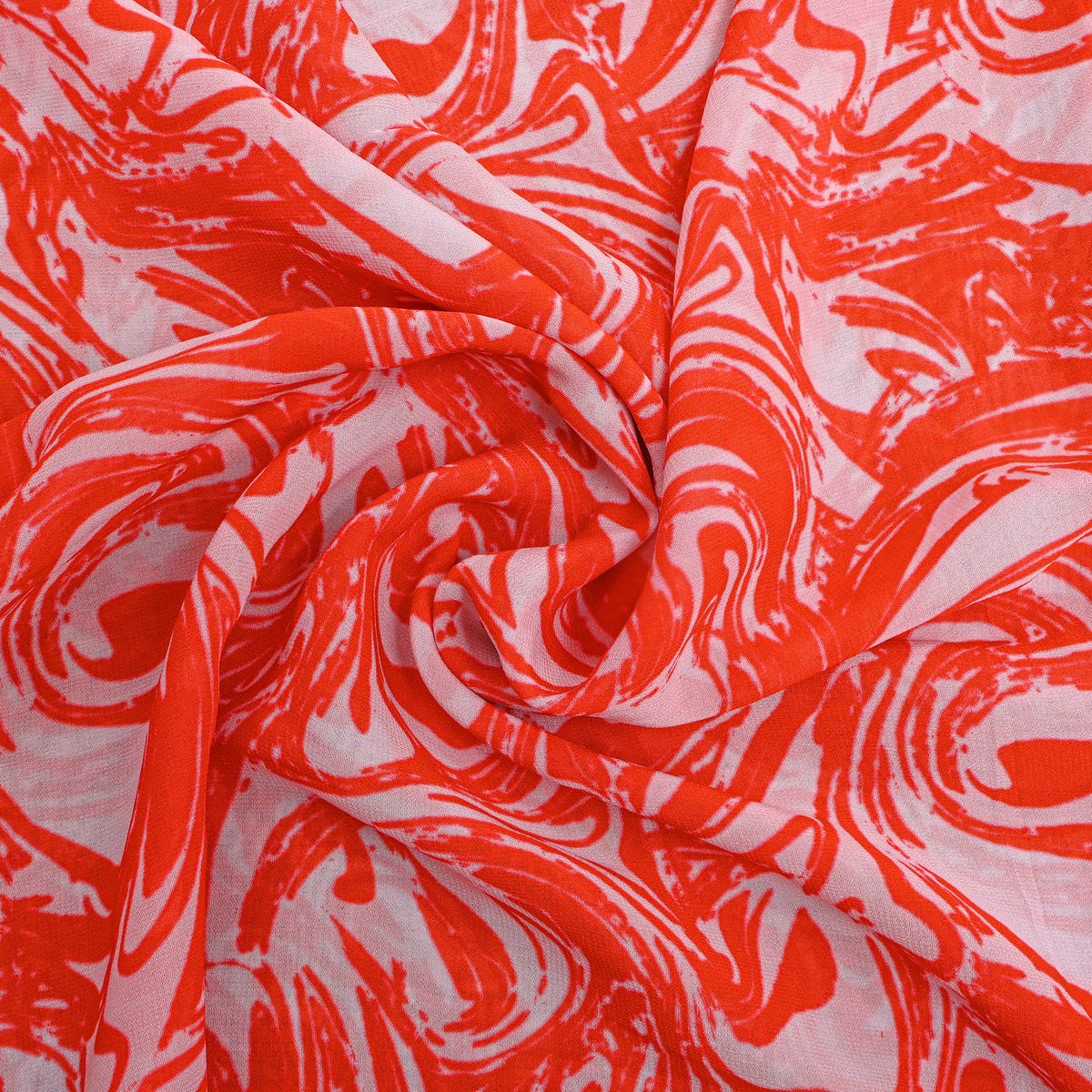 Vermilion Orange Swirl Abstract Digital Print Georgette Fabric