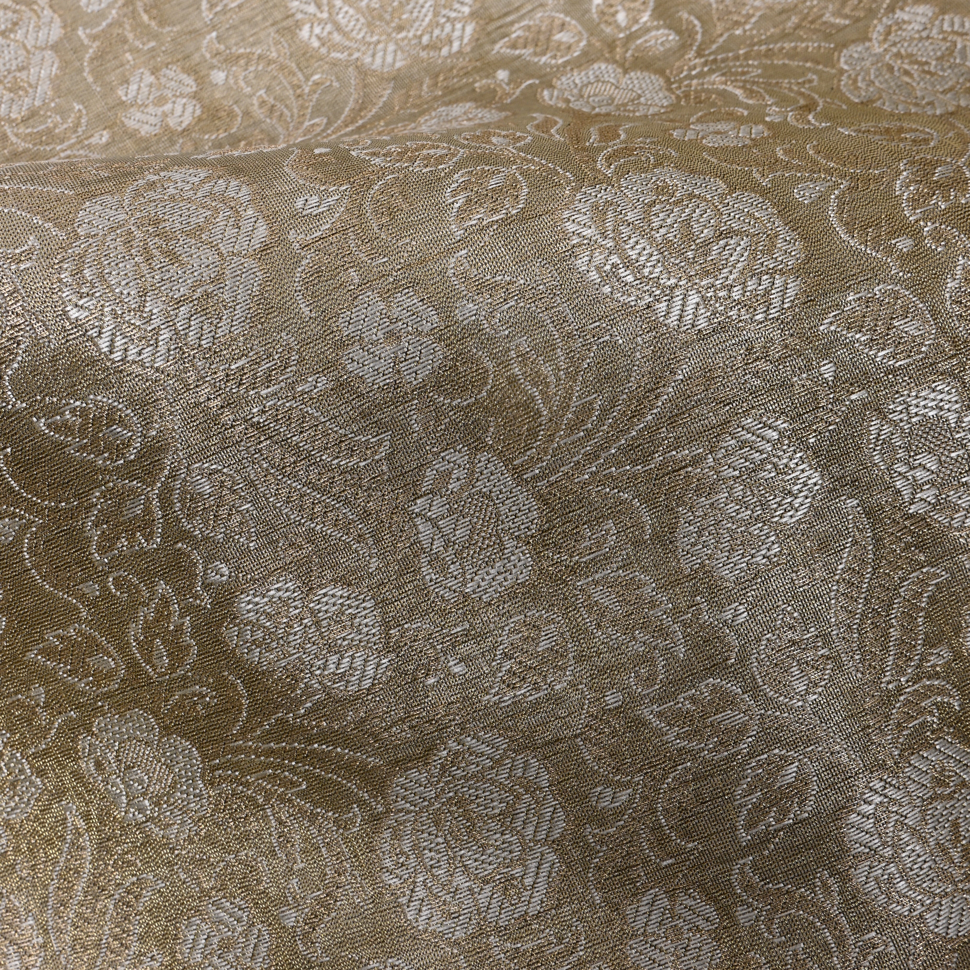 Beige With Silver Zari Floral Jamawar Fabric