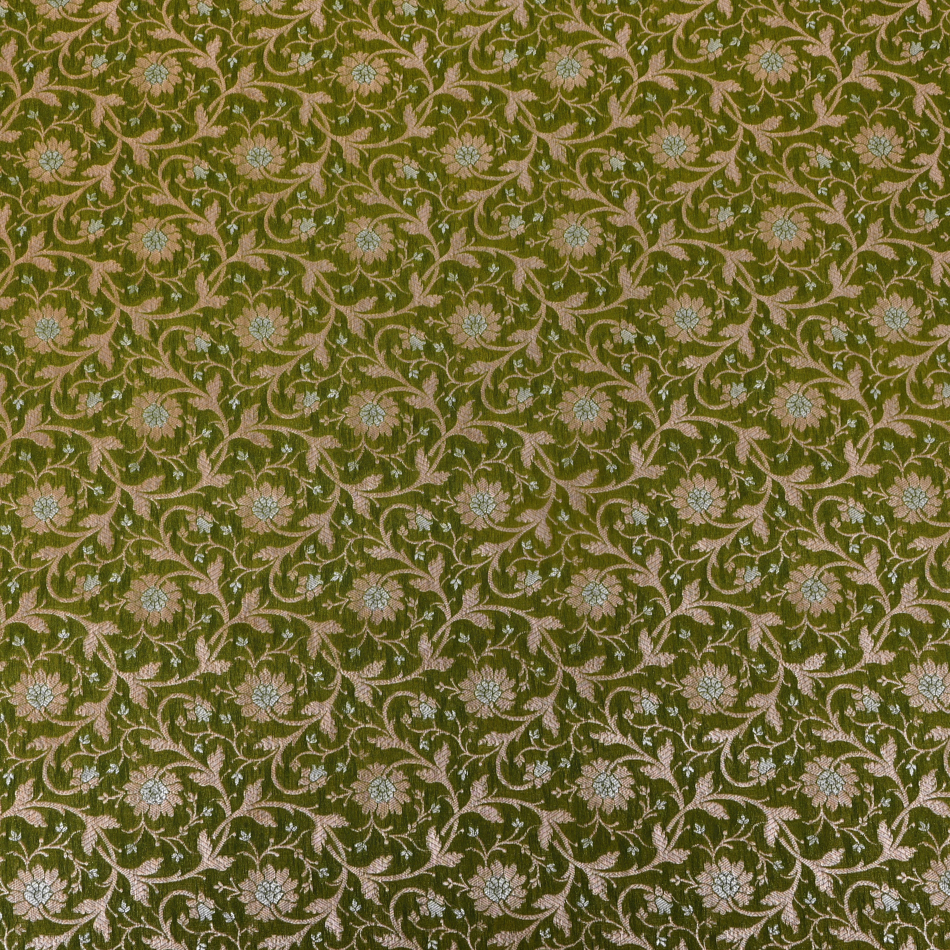 Olive Green Dense Floral Jamawar Tissue Fabric