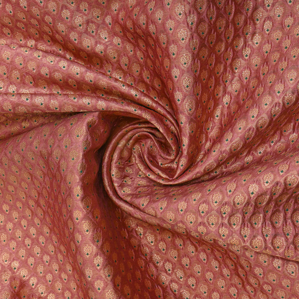 Dusty Mauve Gold Zari Diamond Check Jamawar Silk Fabric