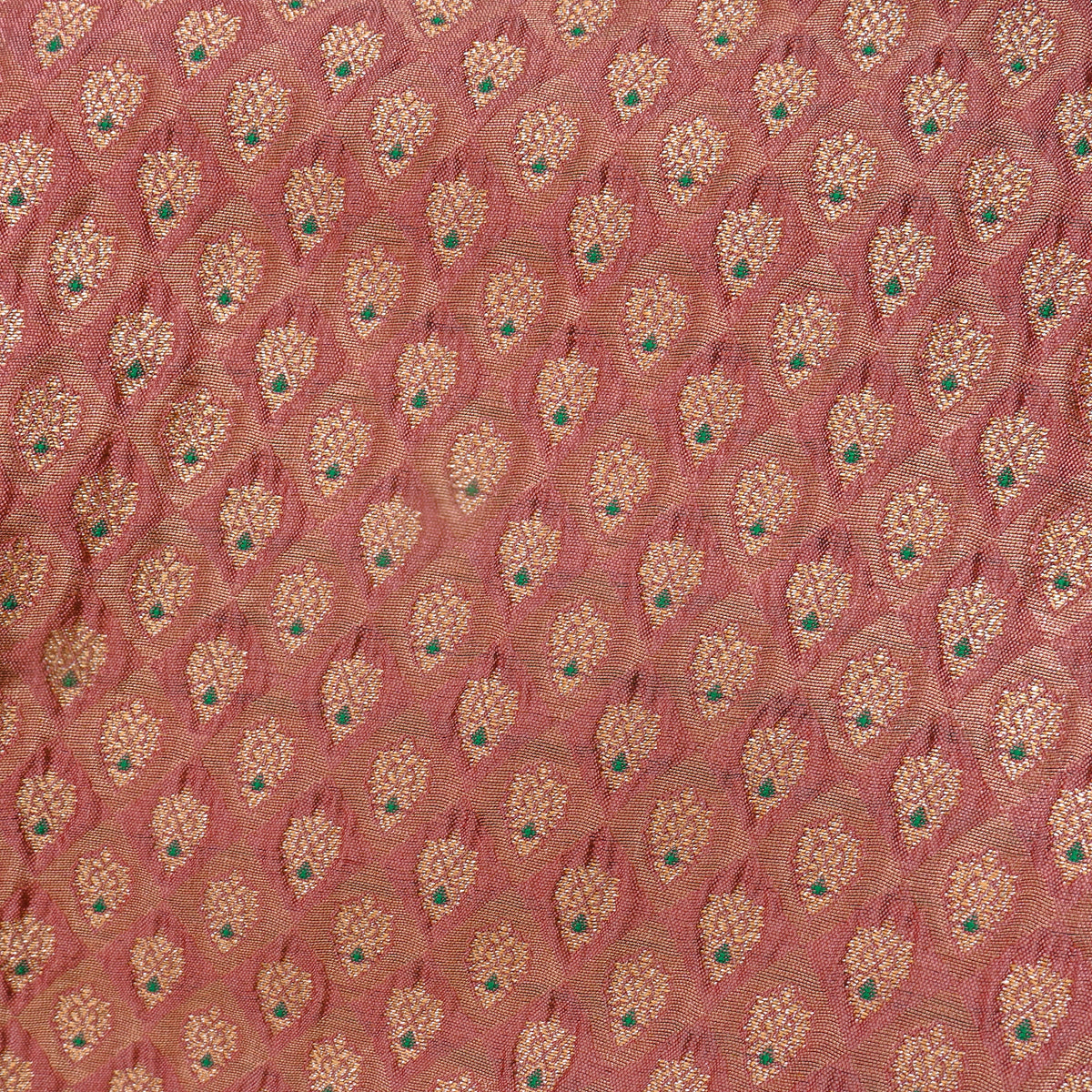 Dusty Mauve Gold Zari Diamond Check Jamawar Silk Fabric