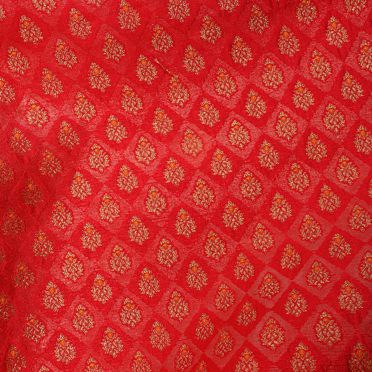 Crimson Red Dense Gold Zari Check Jamawar Silk Fabric
