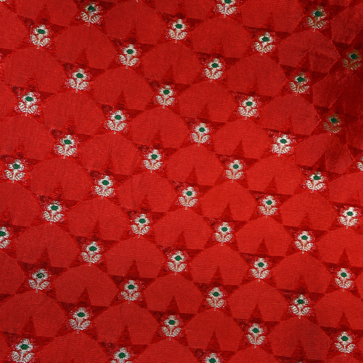 Scarlet Red Silver Zari Butti Self Weave Jamawar Silk Fabric