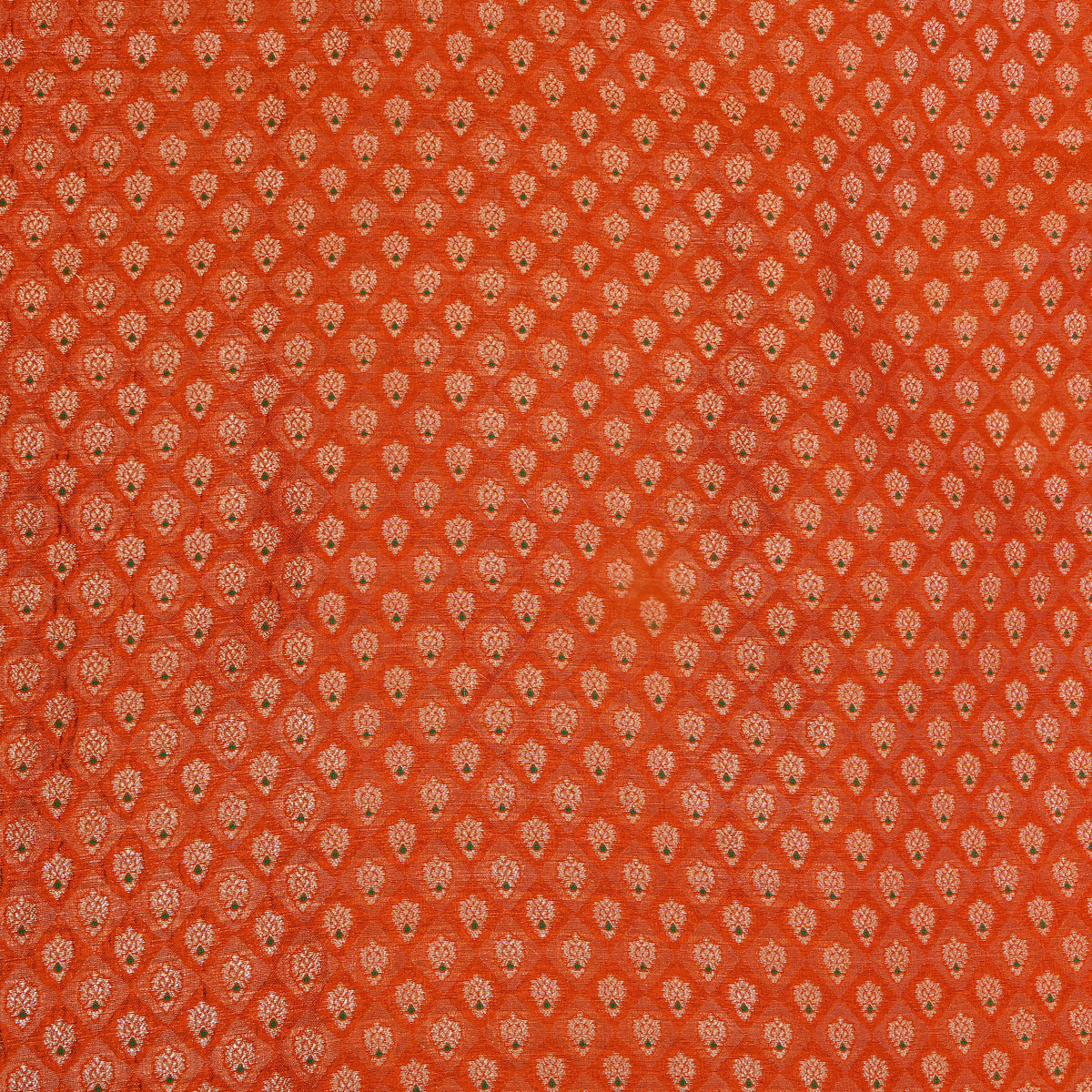 Amber Rust Gold Zari Micro Check Jamawar Silk Fabric