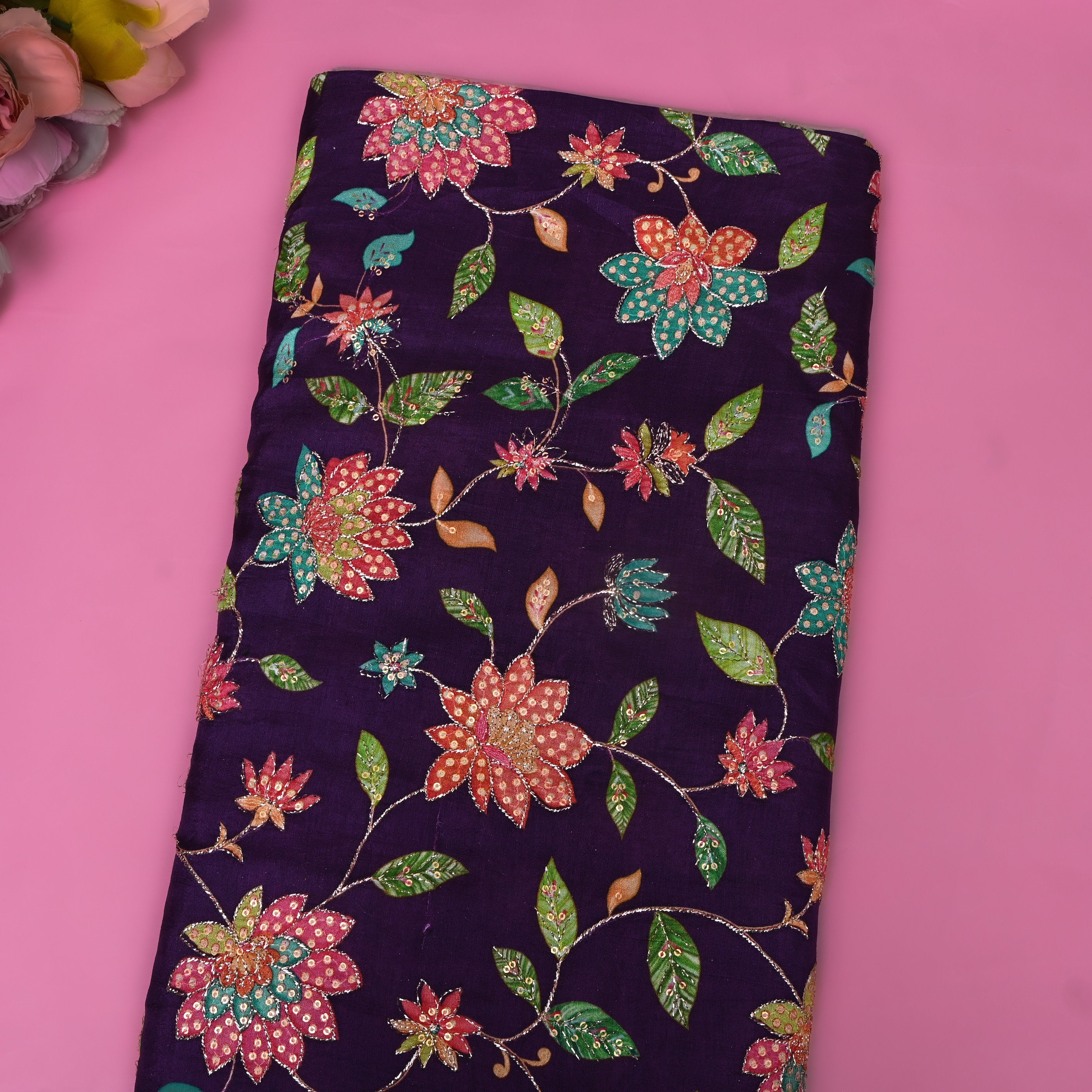 The Rich Vilot With Multicolour Floral Meenakari Embrodiery All Over The Silk Fabric