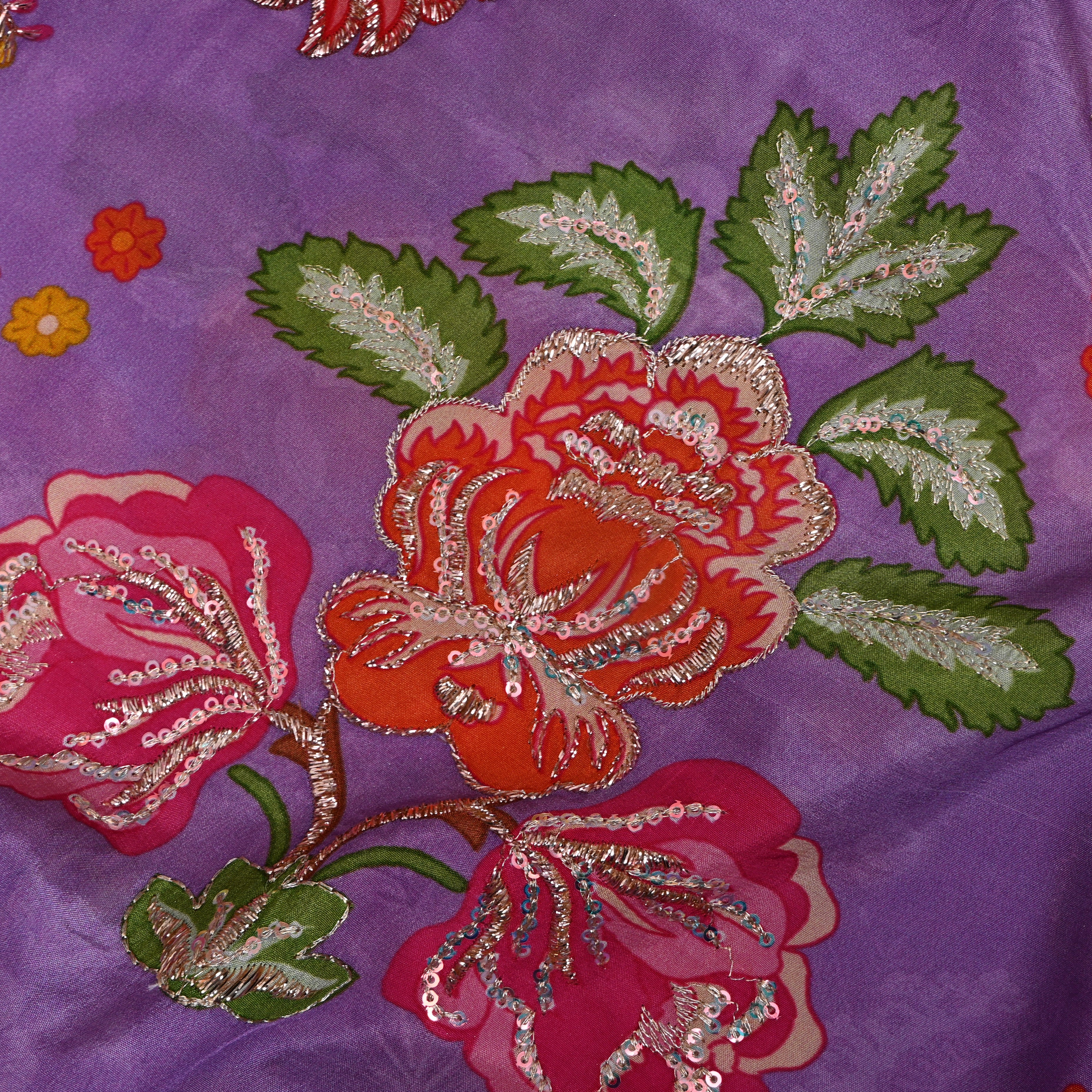 Lavender Multicolour Floral Sequin Embroidery Silk Fabric