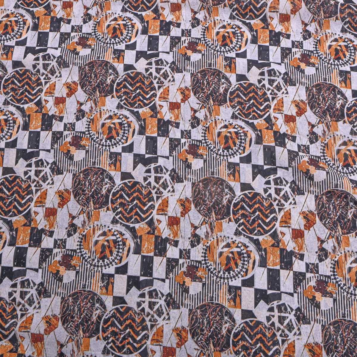 Pearl White Geometric Print Georgette Fabric