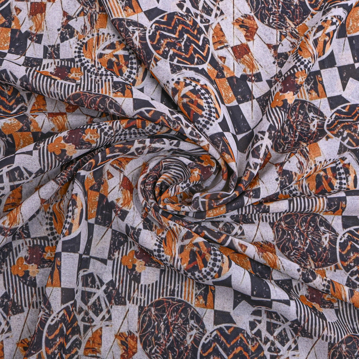 Pearl White Geometric Print Georgette Fabric