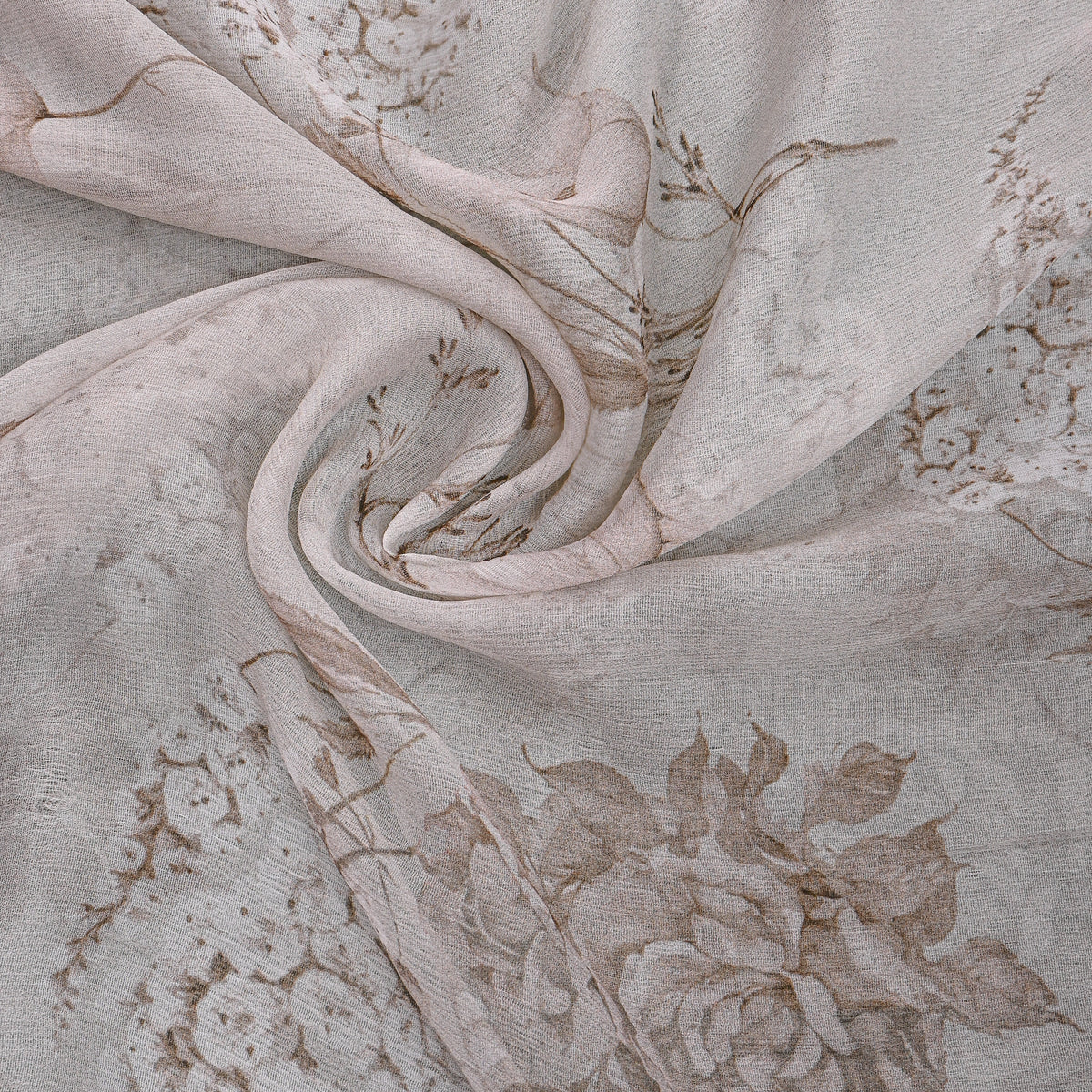 Dove White Chiffon With Sepia Rose And Wildflower Print