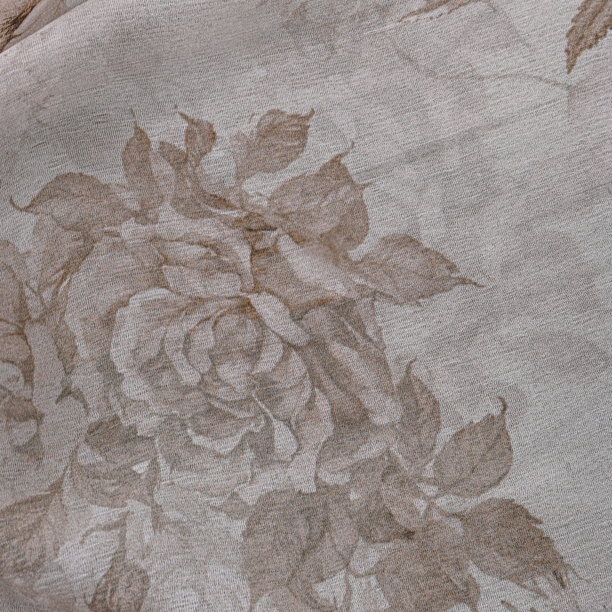 Dove White Chiffon With Sepia Rose And Wildflower Print