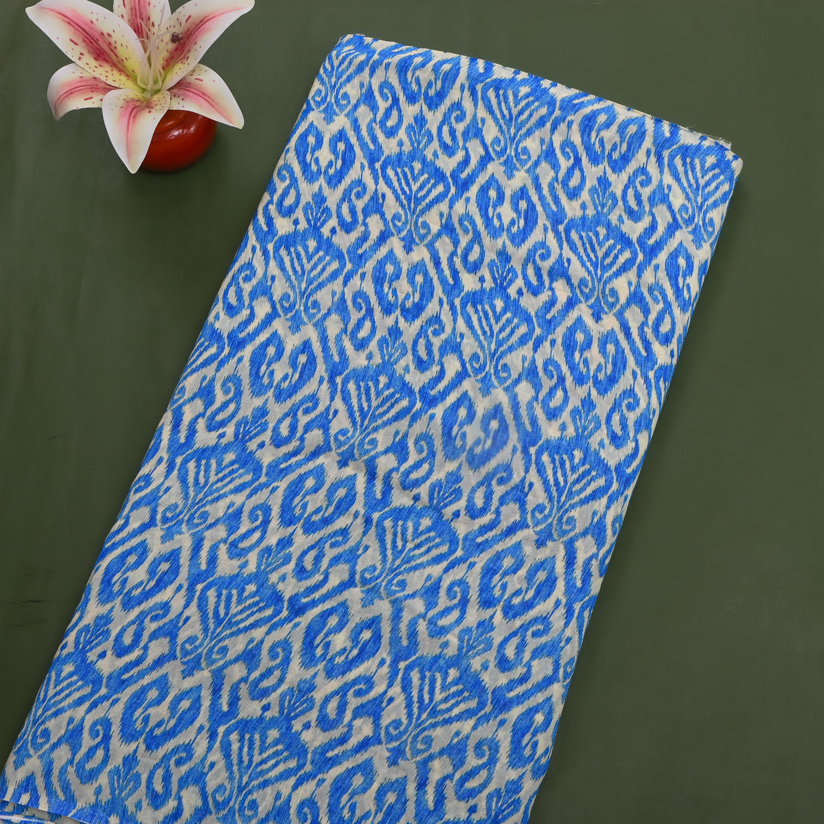 Cobalt Blue Geometric Digital Print Georgette Fabric